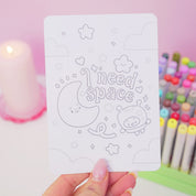 Pocket Planets I Need Space A6 Colouring Postcard | Luna & Sprinkle Cute Space Colour In Card Katnipp character product