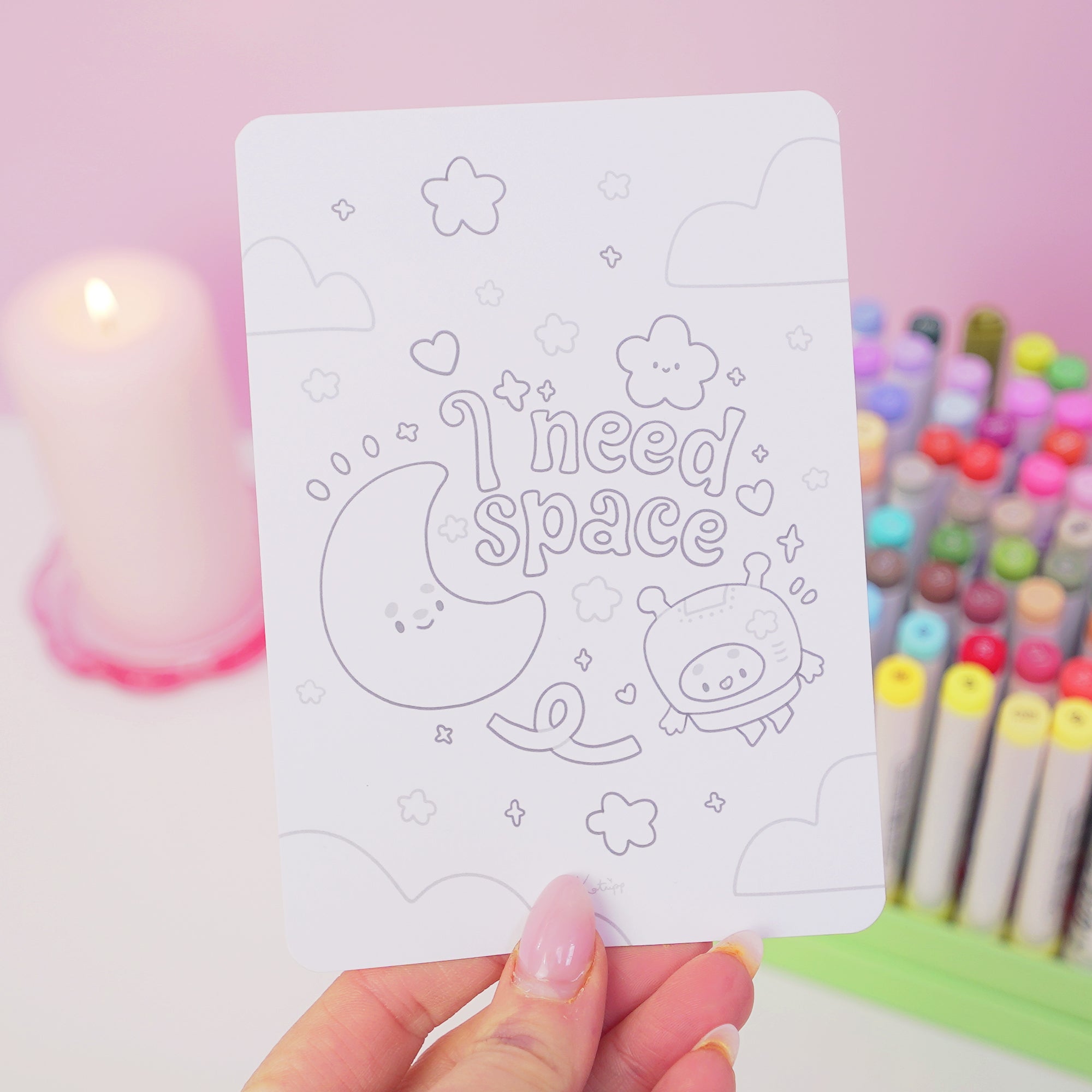 Pocket Planets I Need Space A6 Colouring Postcard | Luna & Sprinkle Cute Space Colour In Card Katnipp character product