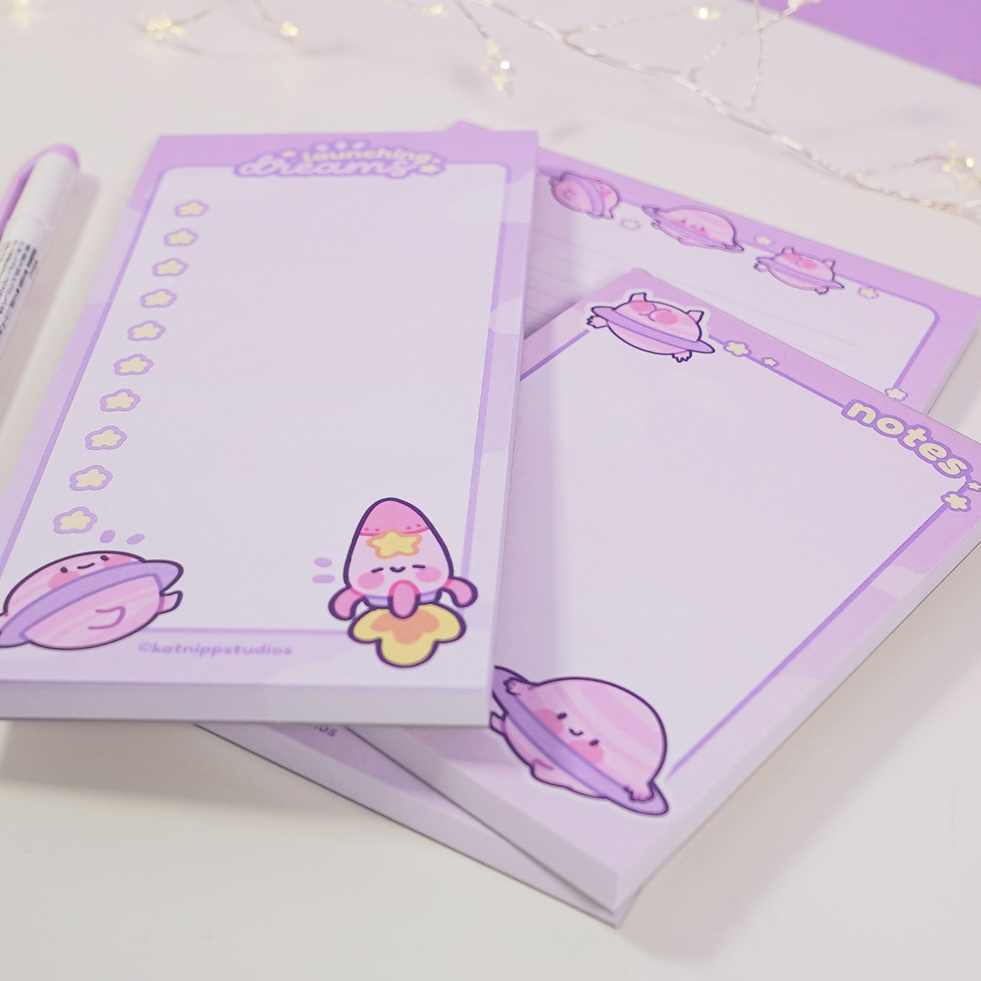 Pocket Planets: Katnipp Kawaii 3x Notepad Letterset Bundle with 50-Page To-Do List - A6 and A5 Note Pads - Kawaii Stationery Lovers - Katnipp Studios