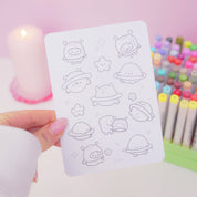 Pocket Planets Marshie & Saturn A6 Colouring Postcard | Cute Kawaii Space Colour In Card Katnipp character product