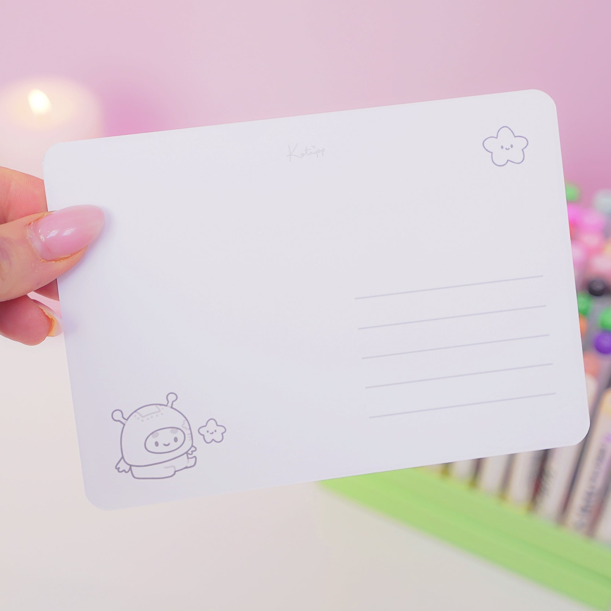 Pocket Planets Marshie & Saturn A6 Colouring Postcard | Cute Kawaii Space Colour In Card Katnipp character product
