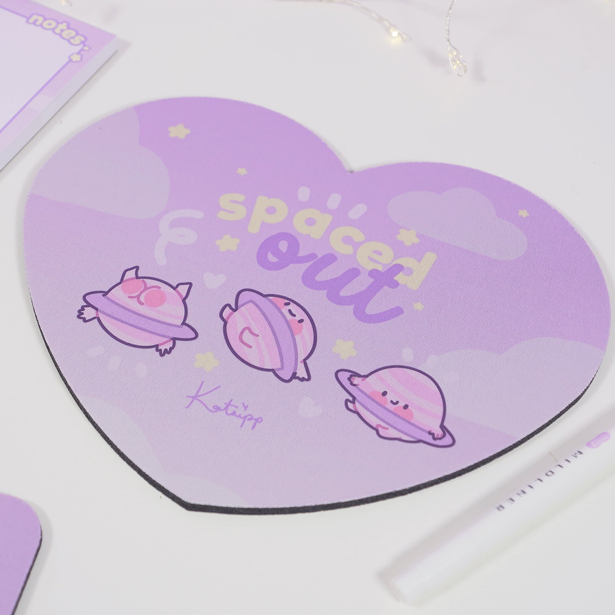 Pocket Planets: Saturn The Kawaii Planet Mouse Pad - 'Spaced Out' - Katnipp Studios