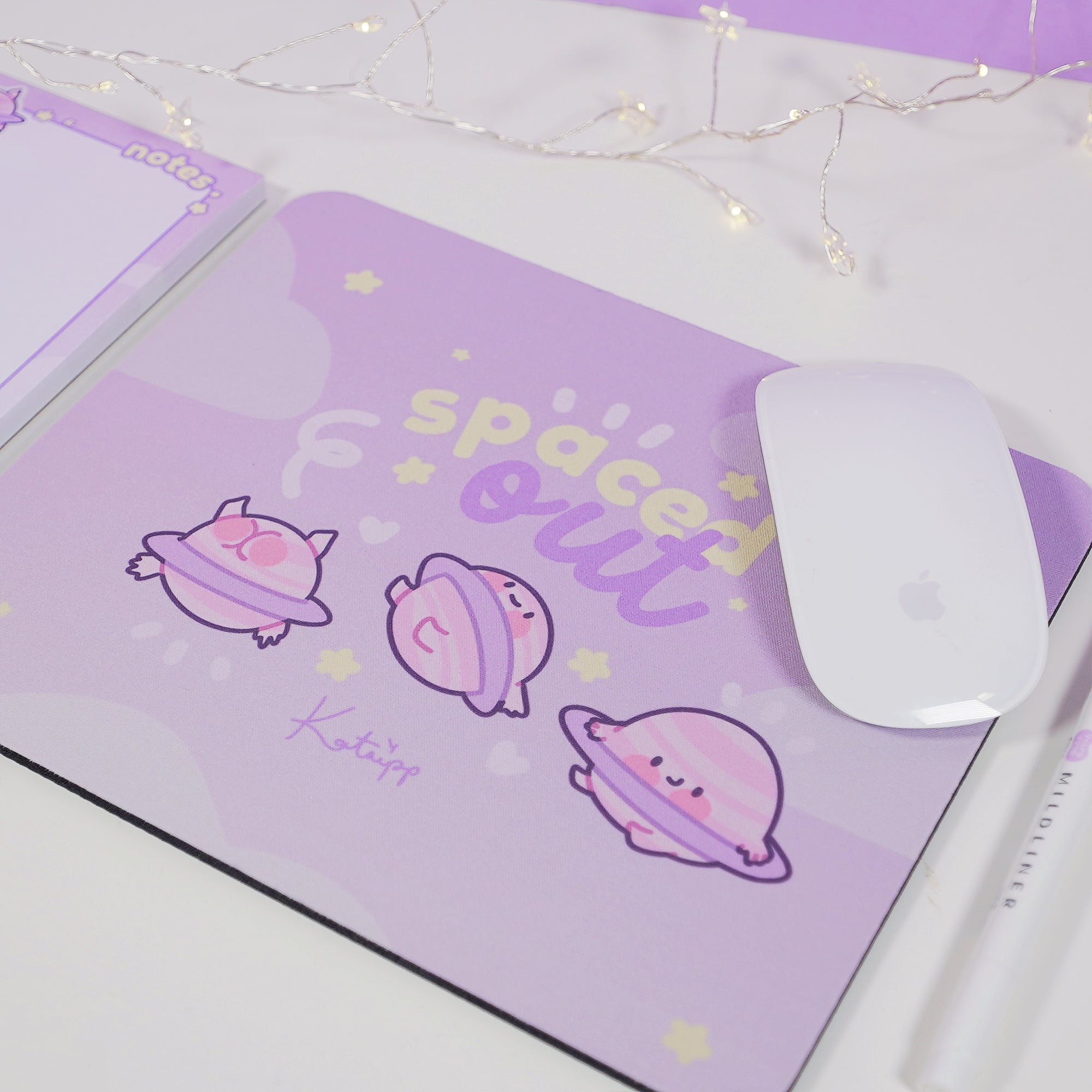 Pocket Planets: Saturn The Kawaii Planet Mouse Pad - 'Spaced Out' - Katnipp Studios