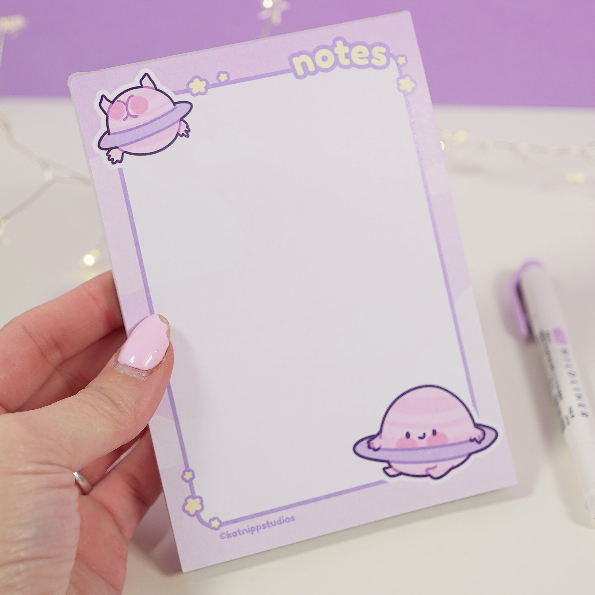 Pocket Planets: Saturns Adventure Kawaii A6 Space Themed Notepad - Katnipp Studios