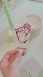 Twixx & Shroomie Flying Sticker | Kawaii Autumn Owl Mushroom Vinyl