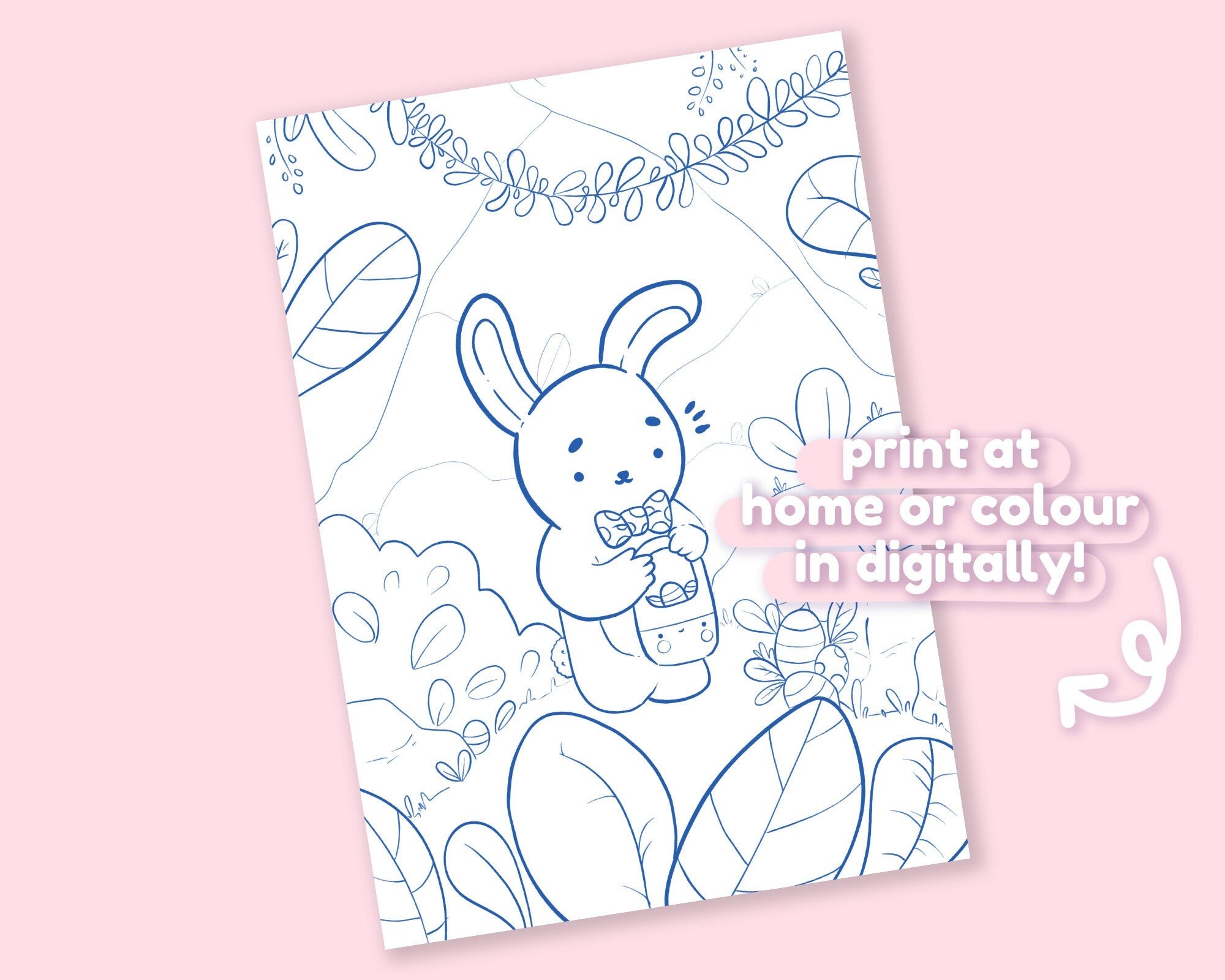 Printable Easter Bunny Colouring Page - Digital Download, Easter Themed Colouring Sheet, Katnipp Art character product