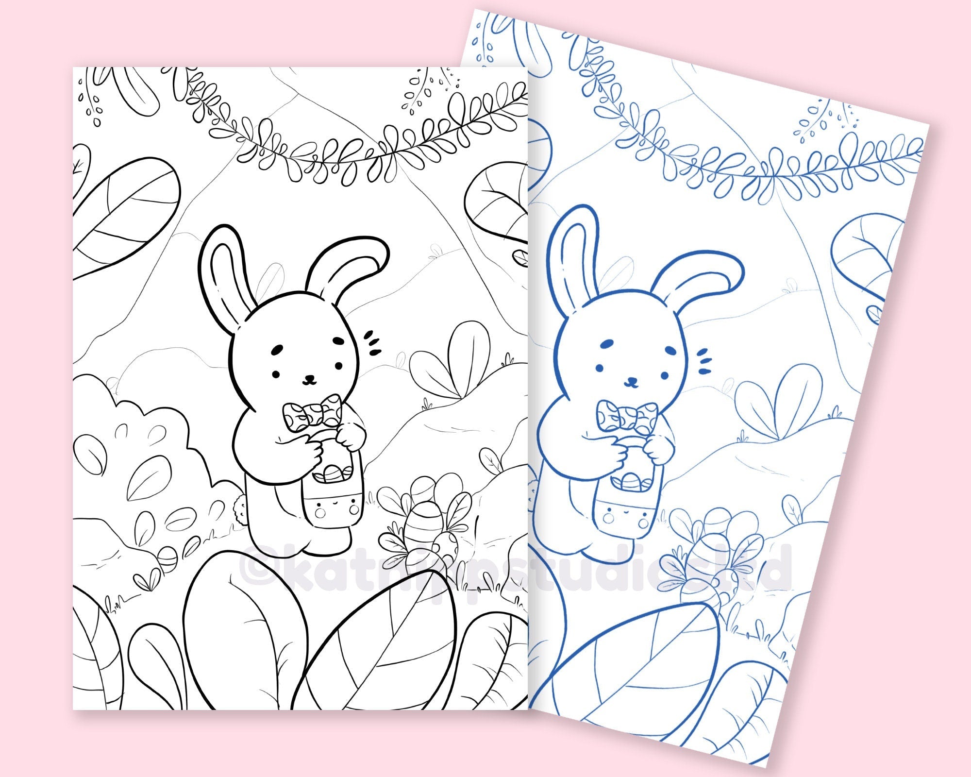 Printable Easter Bunny Colouring Page - Digital Download, Easter Themed Colouring Sheet, Katnipp Art character product