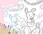 Printable Easter Bunny Colouring Page - Digital Download, Easter Themed Colouring Sheet, Katnipp Art Character product