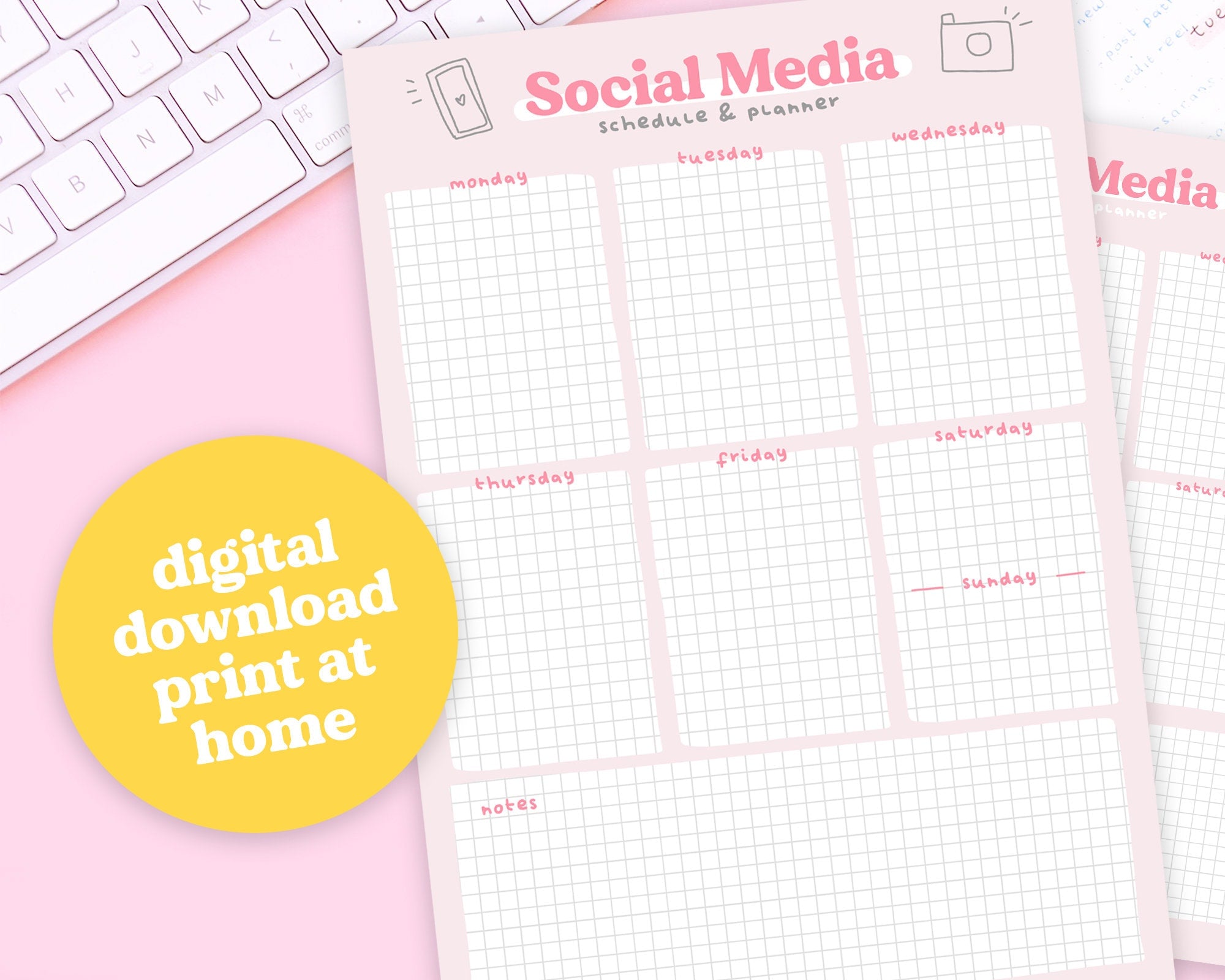 Printable Social Media Weekly Planner | Digital Download for Scheduling and Content Planning - Katnipp Studios