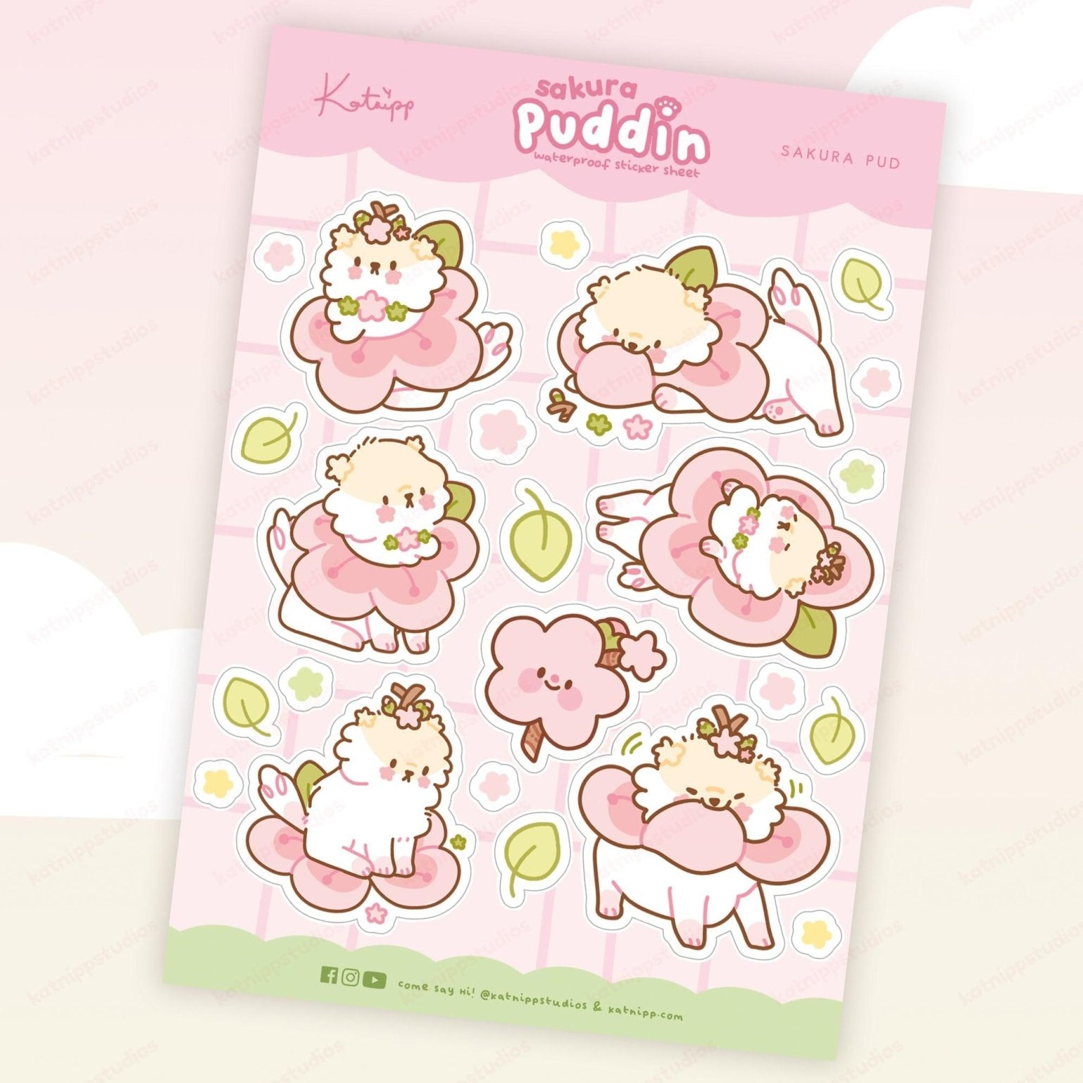 Puddin A5 Sakura Waterproof Sticker Sheet - Adorable Dog Design Katnipp character product