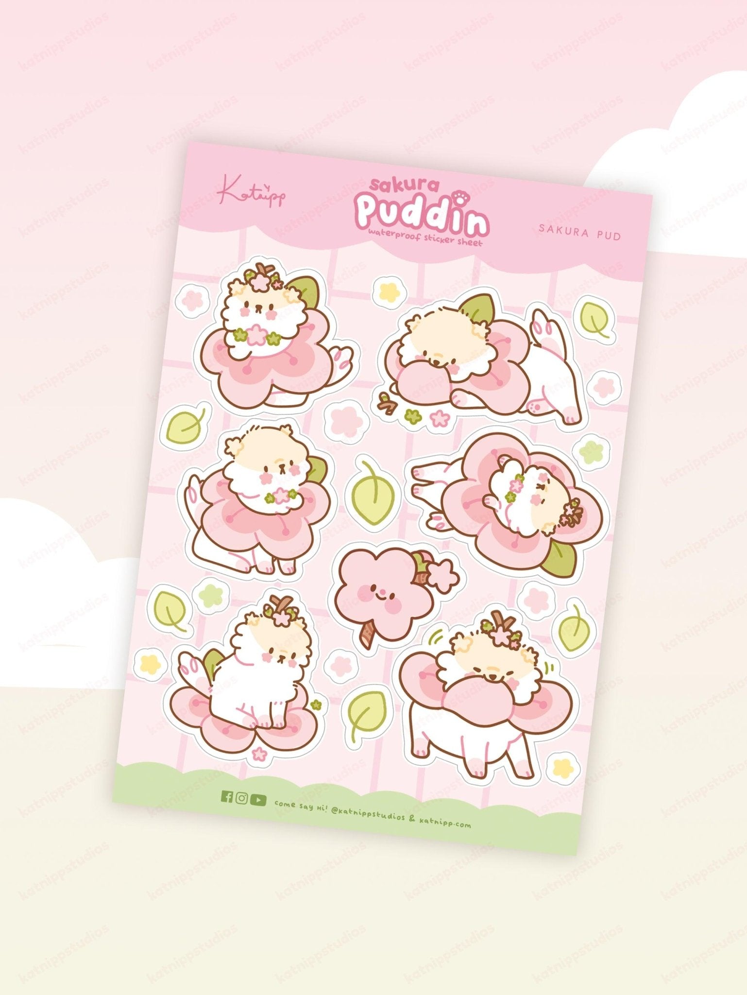 Puddin A5 Sakura Waterproof Sticker Sheet - Adorable Dog Design Katnipp character product