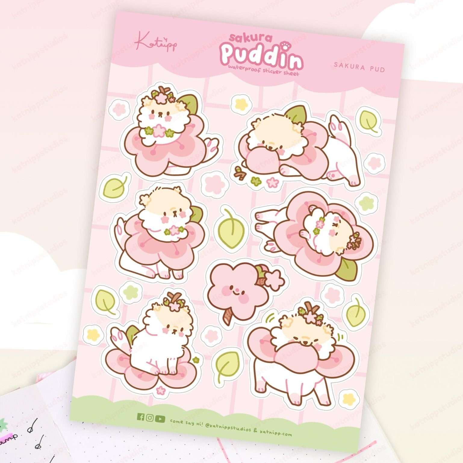 Puddin A5 Sakura Waterproof Sticker Sheet - Adorable Dog Design Katnipp character product