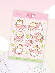 Puddin A5 Sakura Waterproof Sticker Sheet - Adorable Dog Design Katnipp character product