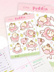 Puddin Sakura A6 Planner Sticker Sheet | Cute Kawaii Dog & Cherry Blossom Stickers | PUD007 Katnipp character product