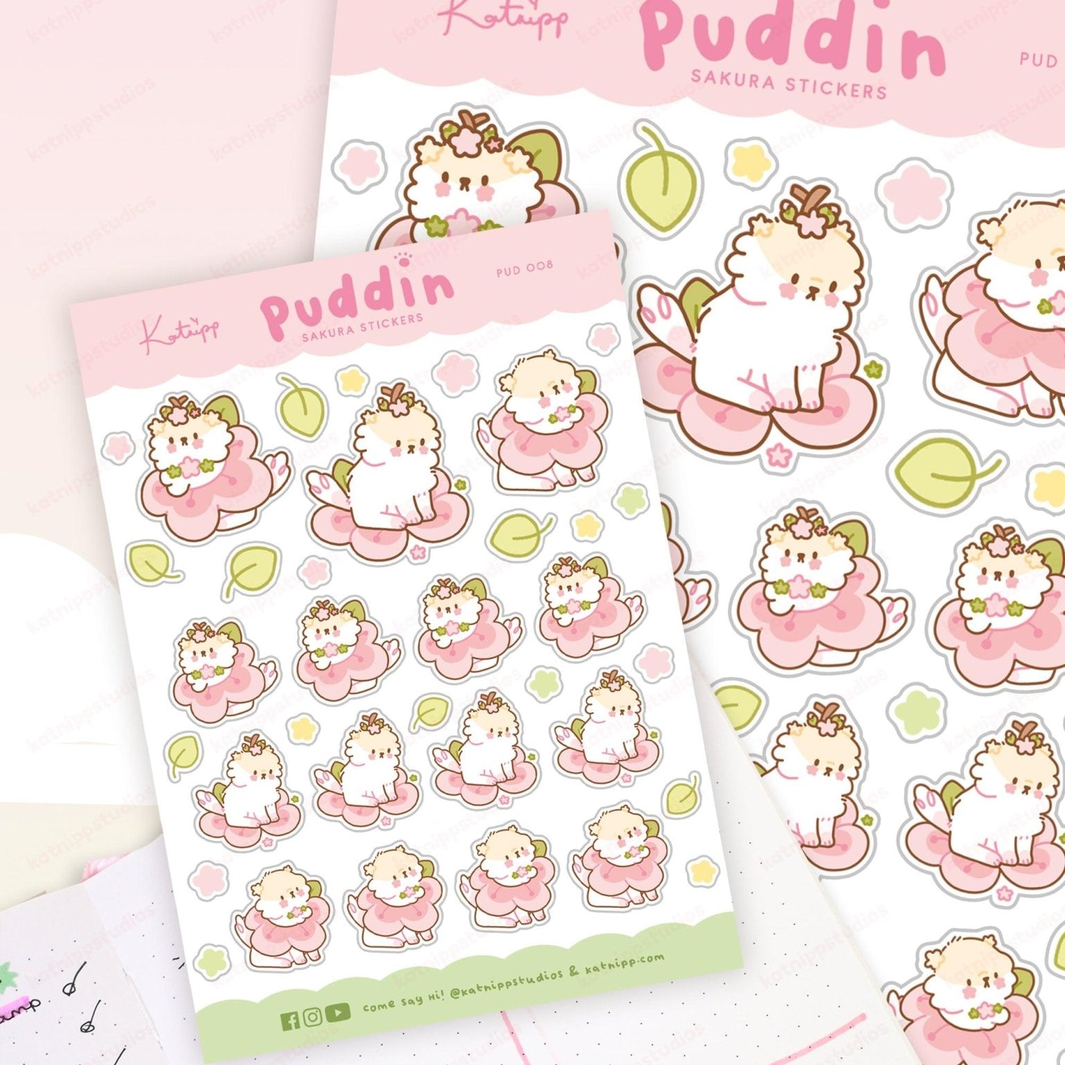 Puddin Sakura A6 Planner Sticker Sheet | Cute Kawaii Dog Journal Stickers | PUD008 Katnipp character product