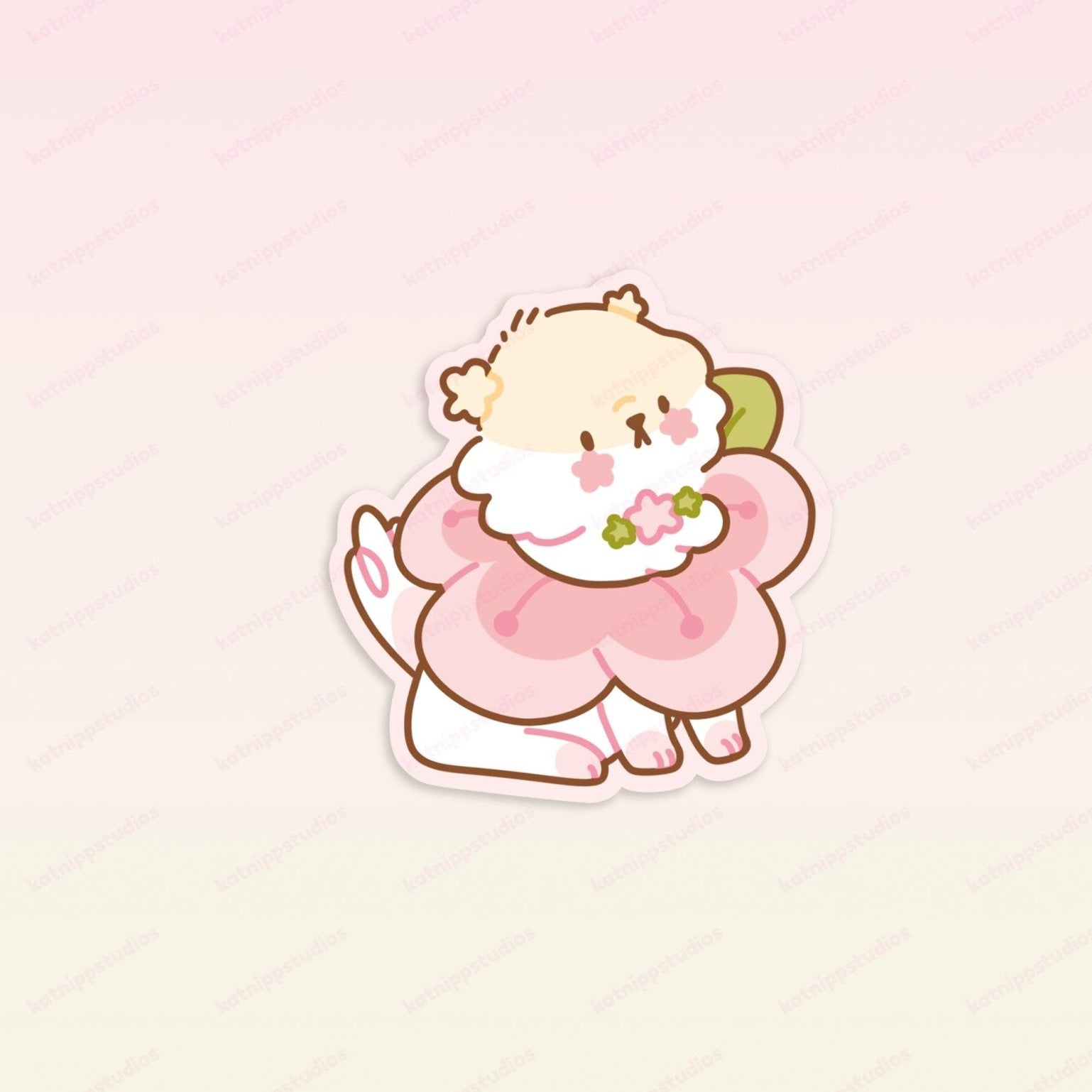 Puddin Sakura Die-Cut Vinyl Sticker | Cute Kawaii Dog Cherry Blossom Sticker Katnipp character product