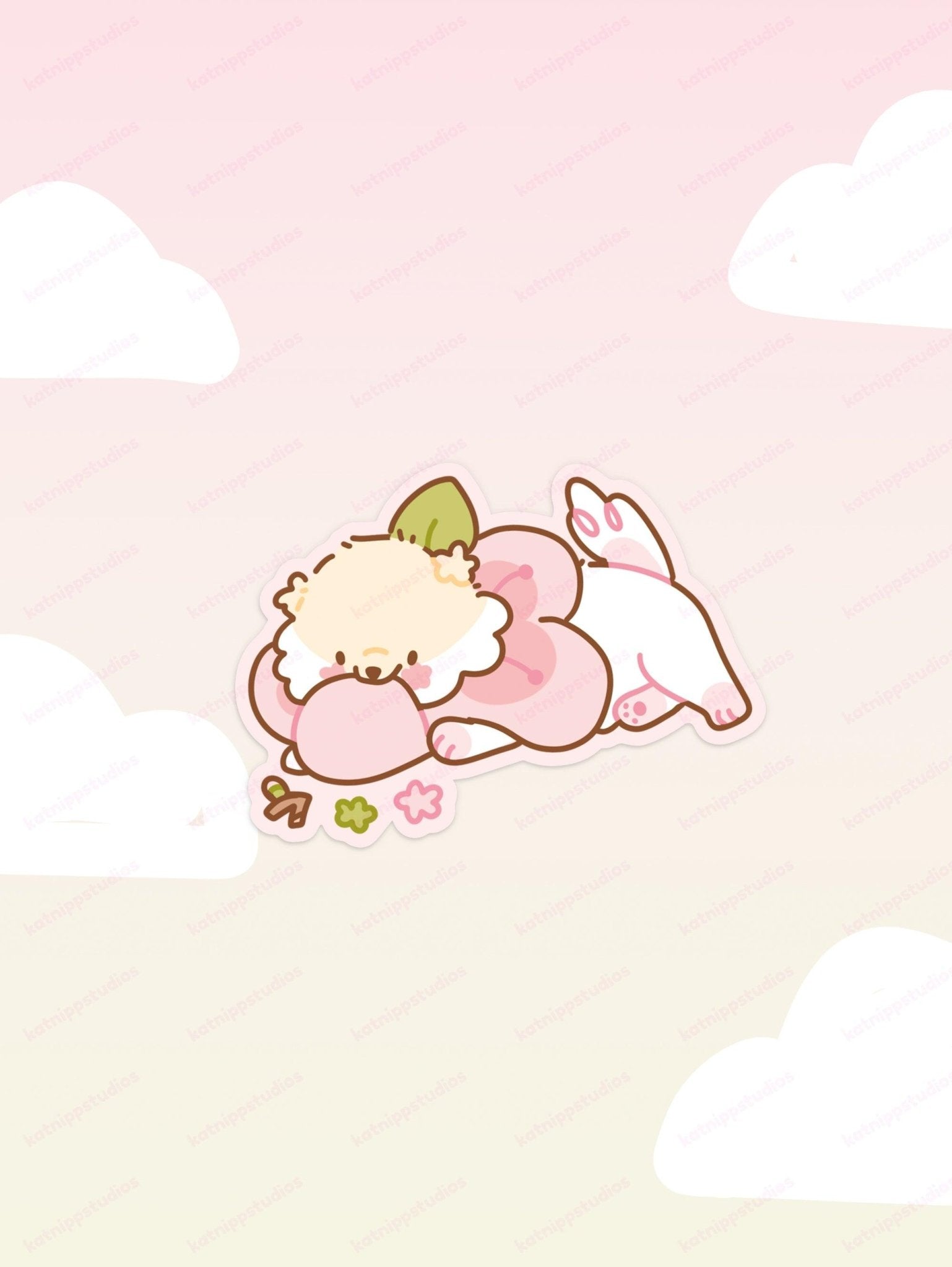 Puddin Sakura Die-Cut Vinyl Sticker | Cute Kawaii Sleeping Dog Cherry Blossom Sticker Katnipp character product