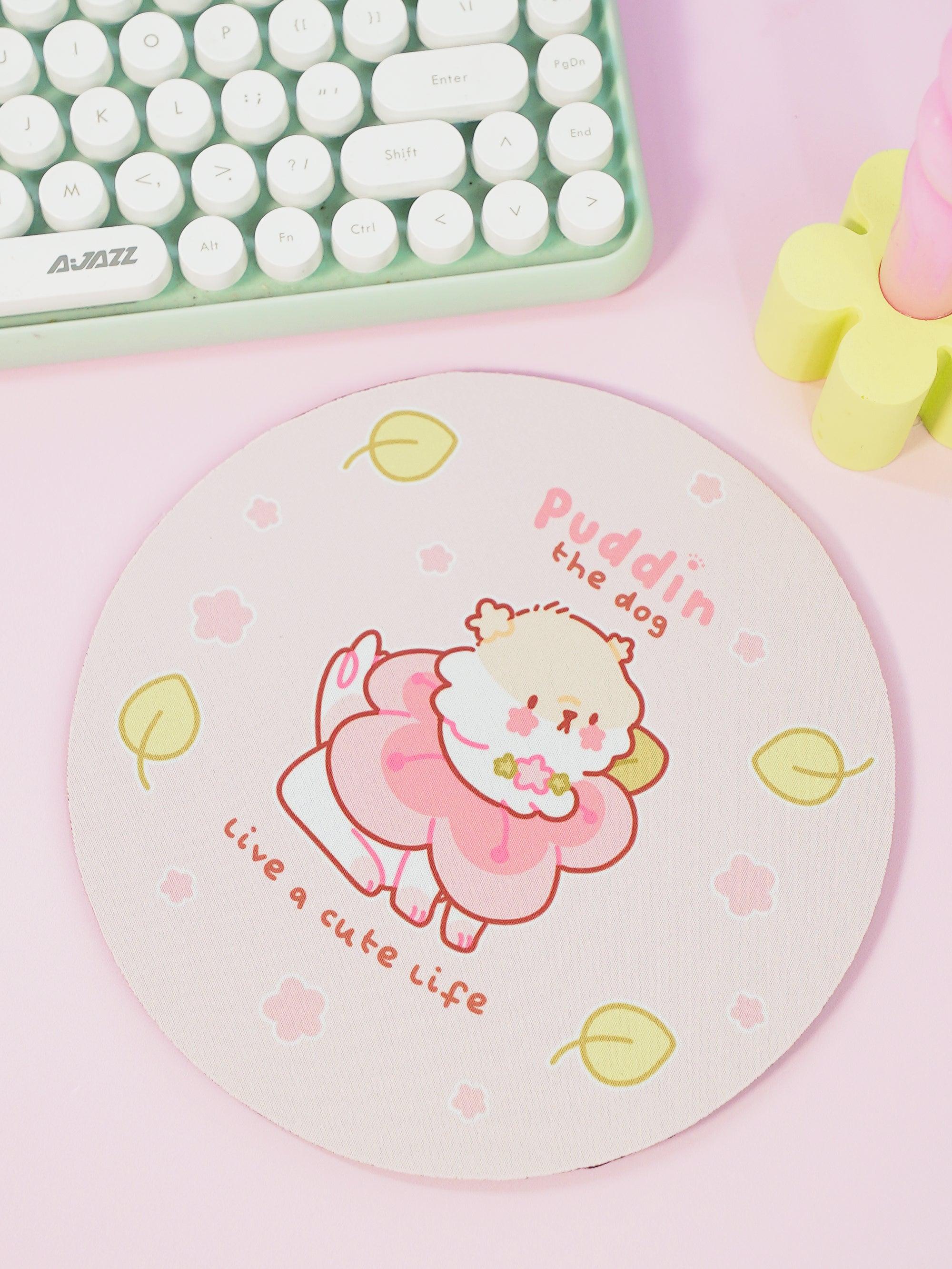 Puddin the Dog Sakura Cherry Blossom Mouse Pad - Katnipp Studios