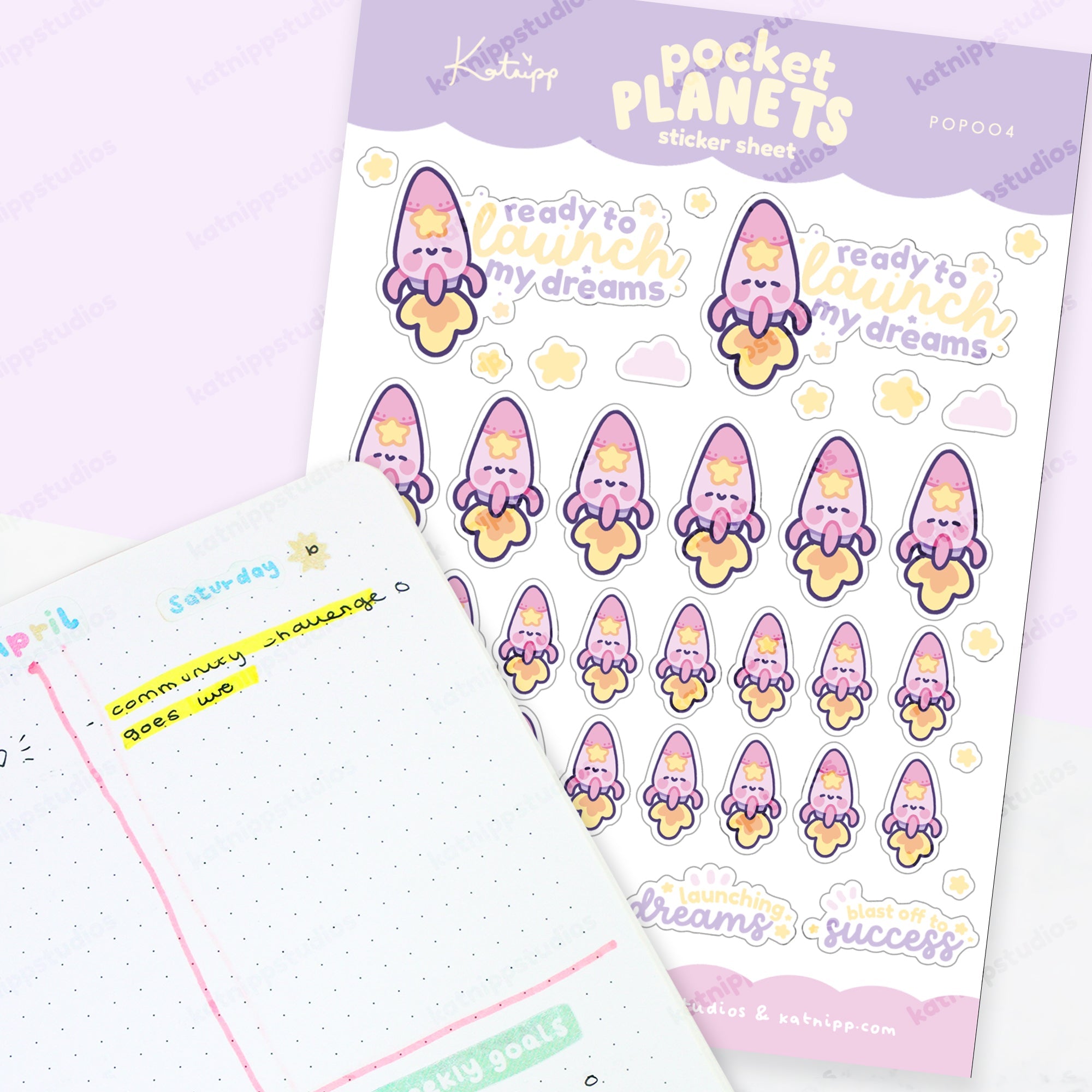 Rocketto the Kawaii Rocket Sticker Sheet | A6 Celestial Kawaii | POP004 Katnipp character product
