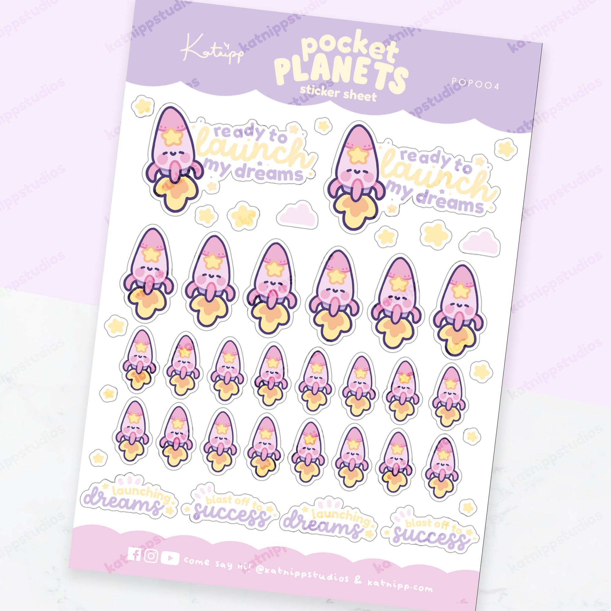Rocketto the Kawaii Rocket Sticker Sheet | A6 Celestial Kawaii | POP004 Katnipp character product