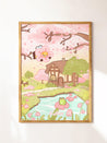 Sakura Cherry Blossom Scene with Bumblebutt & Froggo Art Print - Katnipp Studios