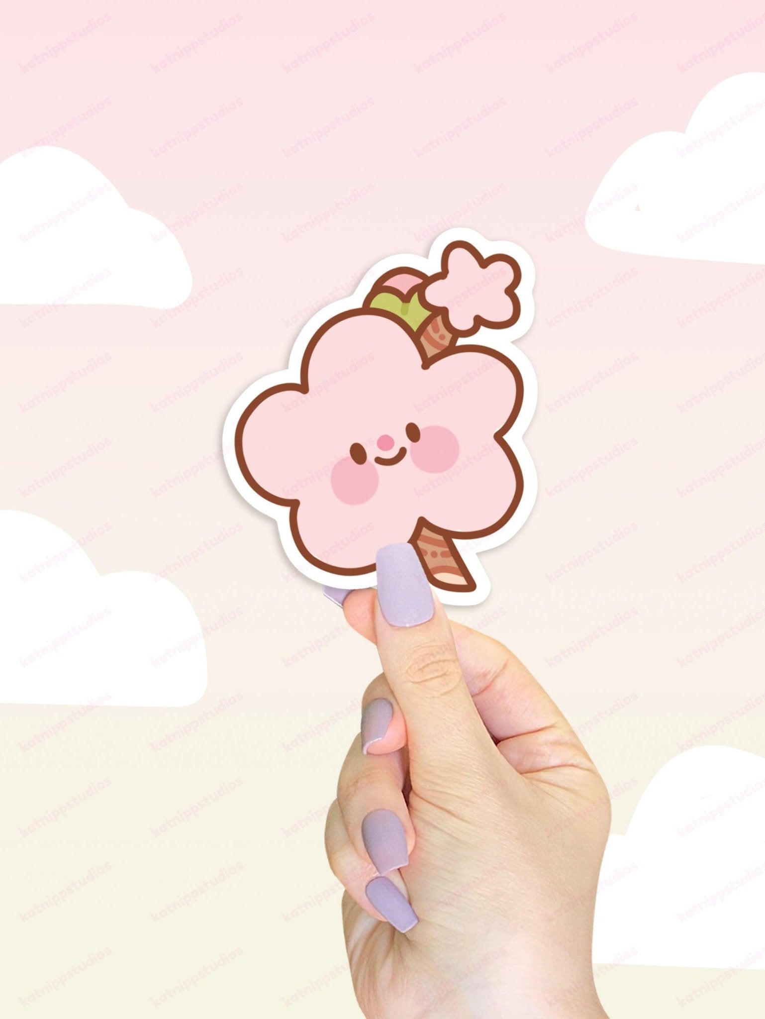 Sakura Kawaii Sticker Set | 5 Cherry Blossom Vinyl Stickers Katnipp character product