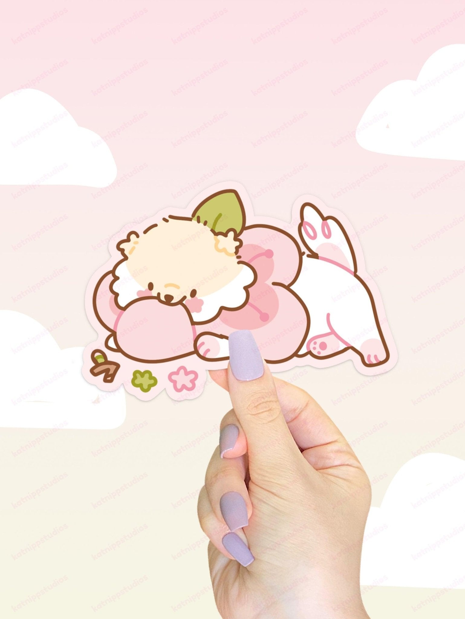 Sakura Kawaii Sticker Set | 5 Cherry Blossom Vinyl Stickers Katnipp character product