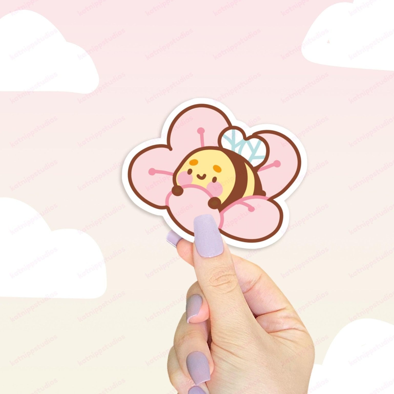 Sakura Kawaii Sticker Set | 5 Cherry Blossom Vinyl Stickers Katnipp character product