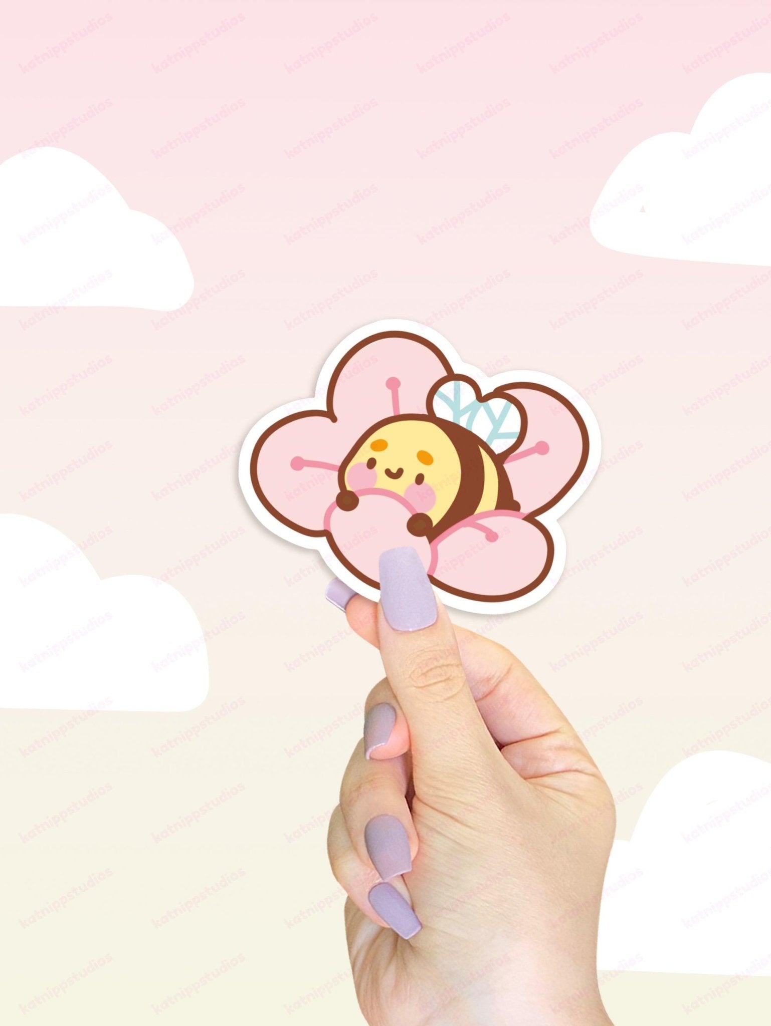 Sakura Kawaii Sticker Set | 5 Cherry Blossom Vinyl Stickers Katnipp character product
