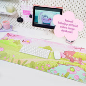Sakura Scene Gaming Desk Pad | Cottagecore Cherry Blossom Decor | Bumblebutt & Froggo Kawaii Mat - Katnipp Studios