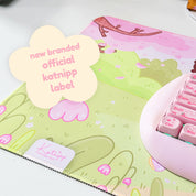 Sakura Scene Gaming Desk Pad | Cottagecore Cherry Blossom Decor | Bumblebutt & Froggo Kawaii Mat - Katnipp Studios