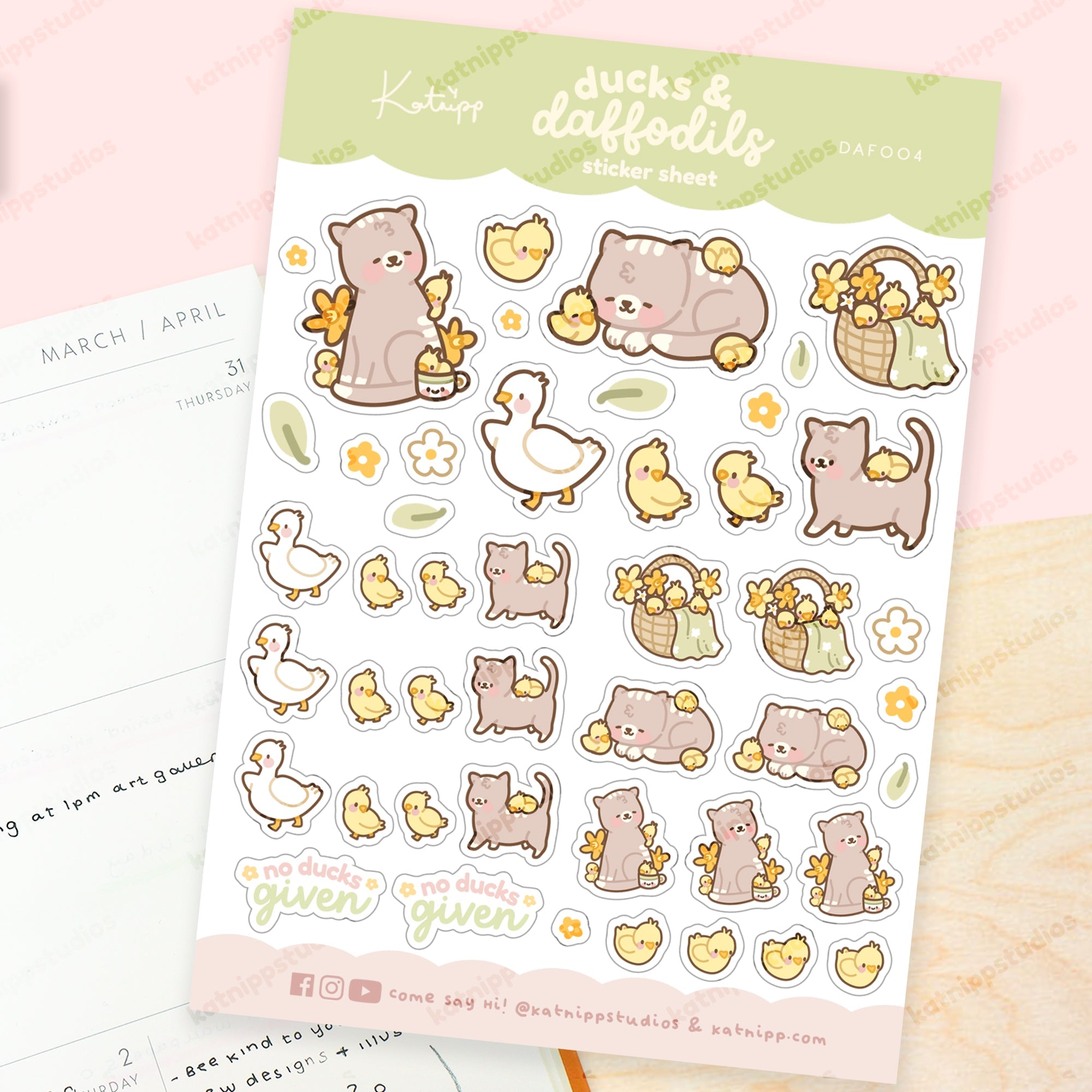 Satsuma Duck A6 Planner Stickers | Kawaii Spring Duck Sticker Sheet | DAF004 Katnipp character product