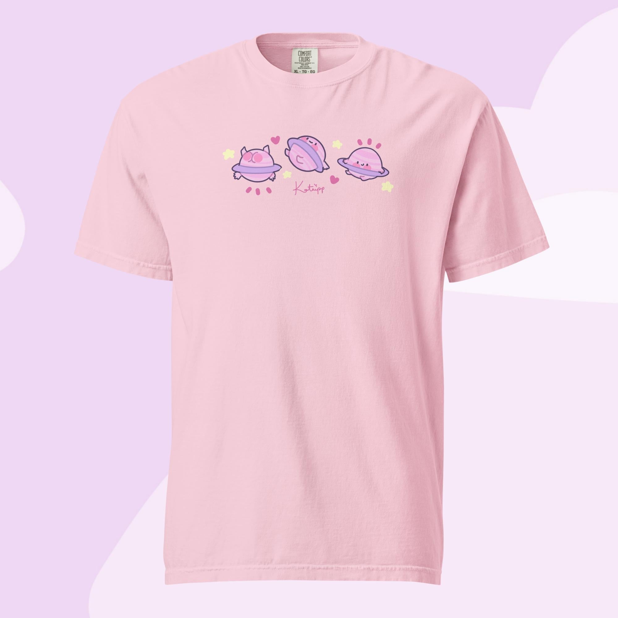 Saturn Cosmic Poses Heavyweight T-Shirt | Cute Celestial Planet Design Katnipp character product