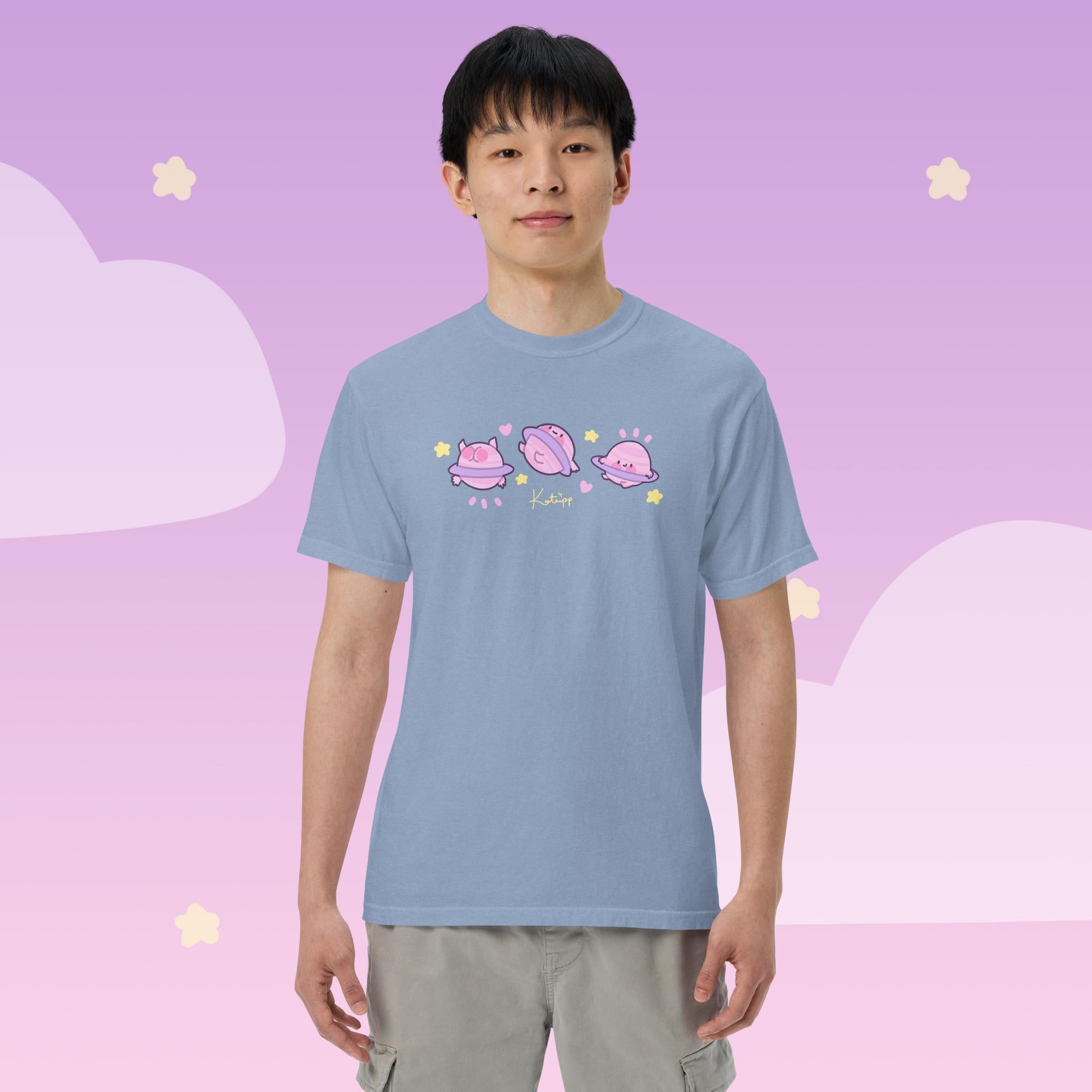 Saturn Cosmic Poses Heavyweight T-Shirt | Cute Celestial Planet Design Katnipp character product