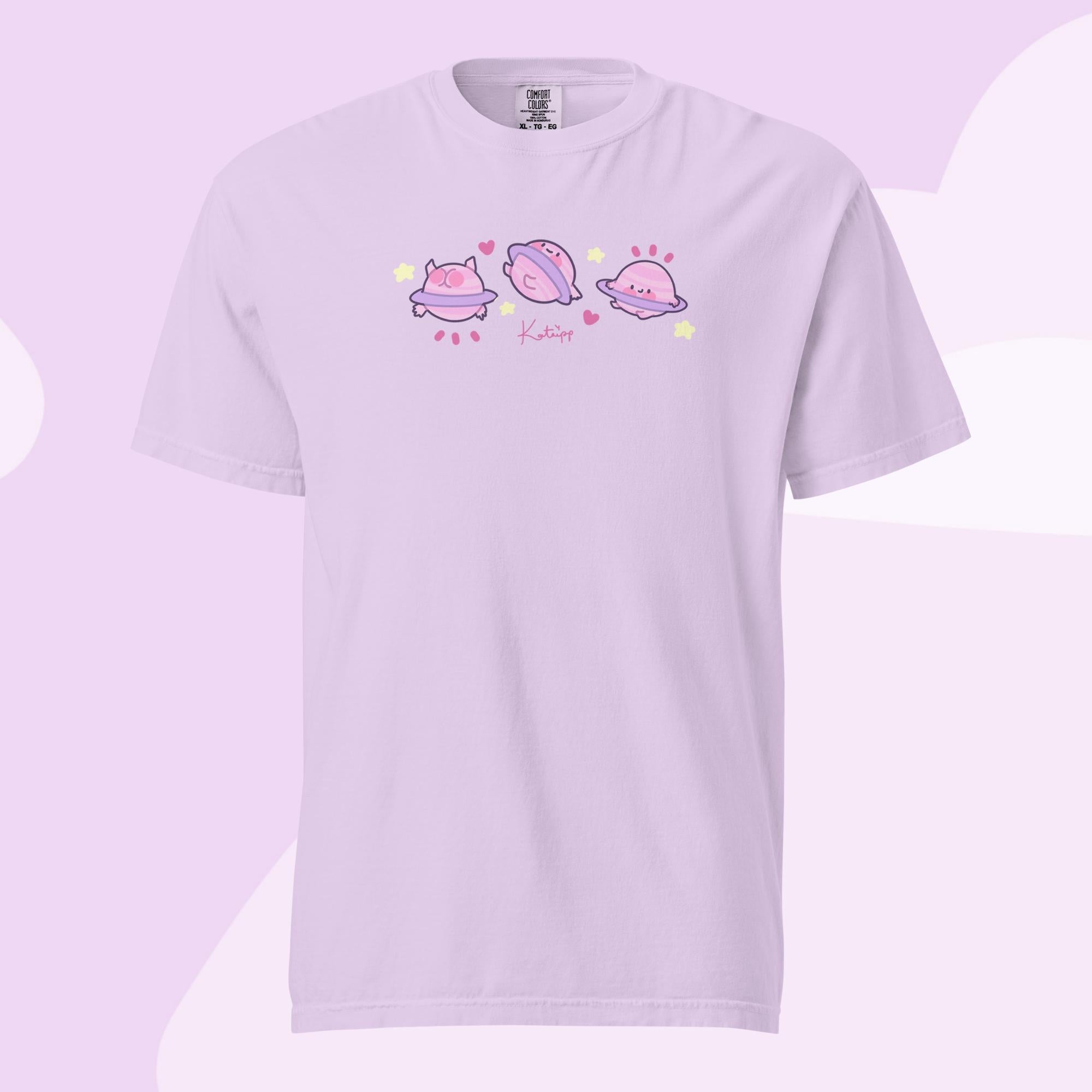 Saturn Cosmic Poses Heavyweight T-Shirt | Cute Celestial Planet Design Katnipp character product