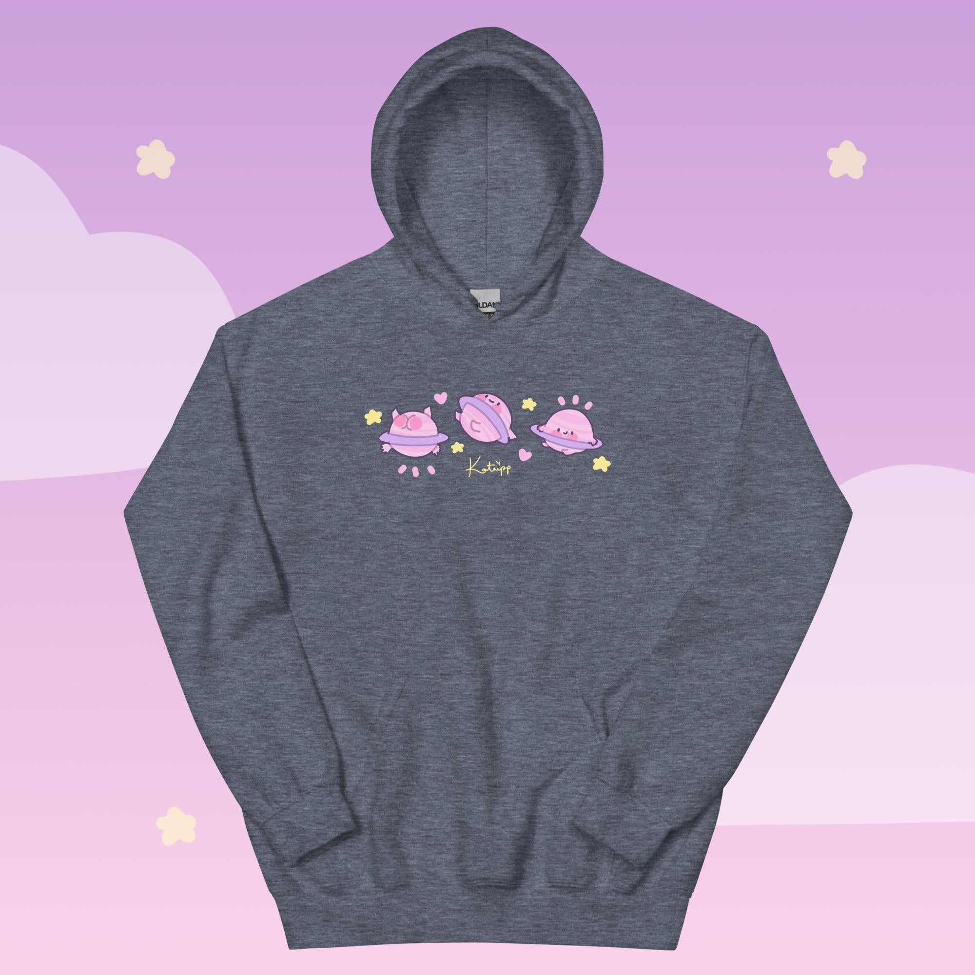 Saturn Cosmic Poses Hoodie | Cute Celestial Planet Design Katnipp character product