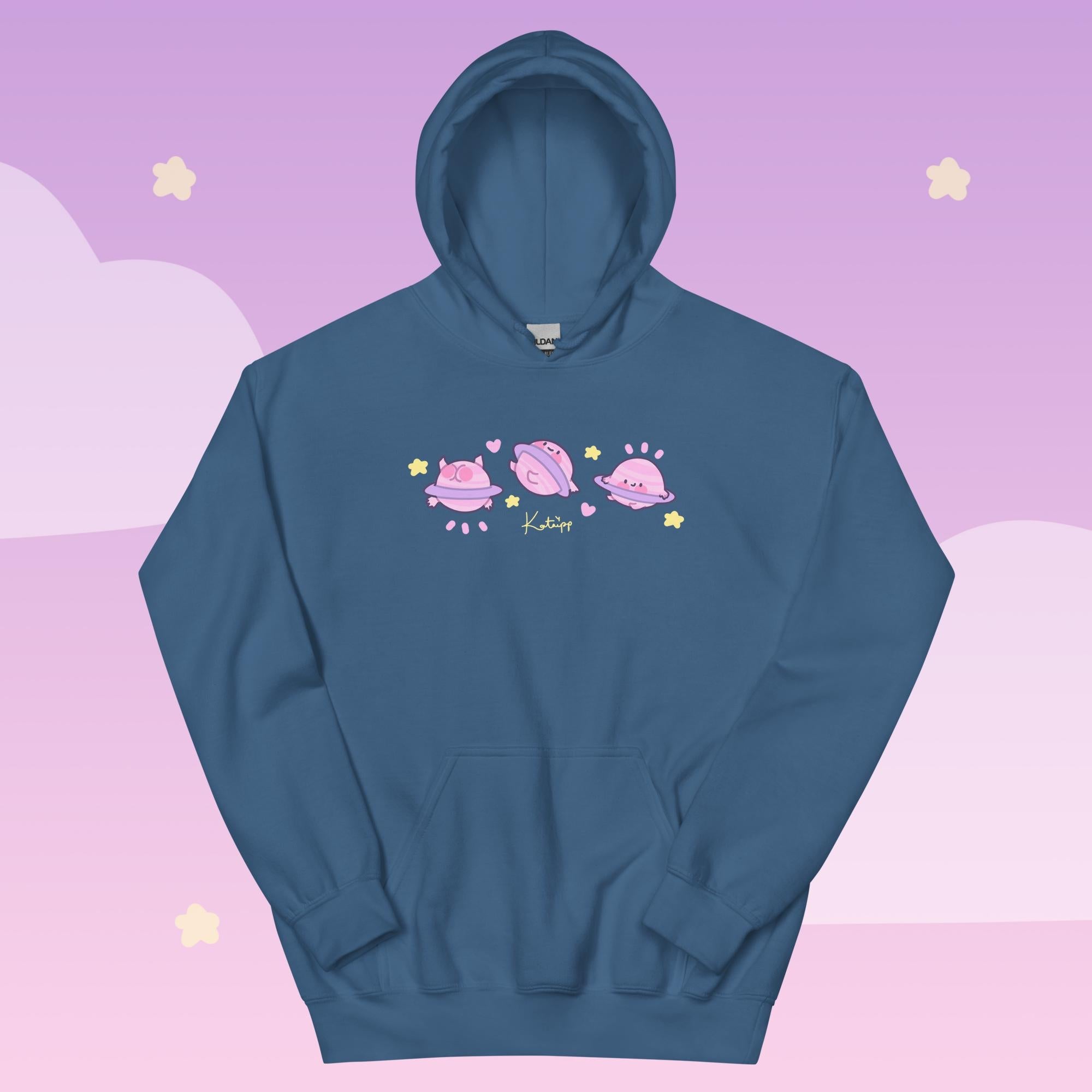 Saturn Cosmic Poses Hoodie | Cute Celestial Planet Design Katnipp character product