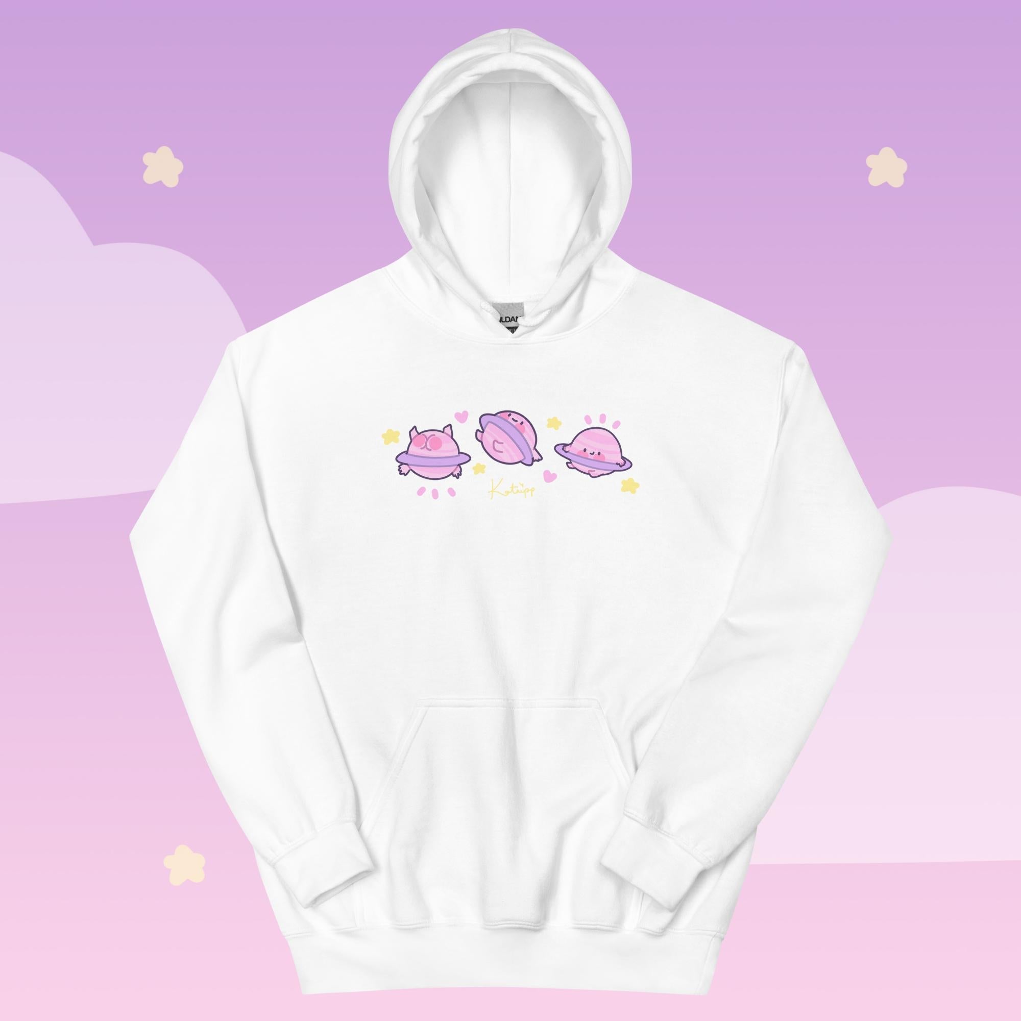 Saturn Cosmic Poses Hoodie | Cute Celestial Planet Design Katnipp character product