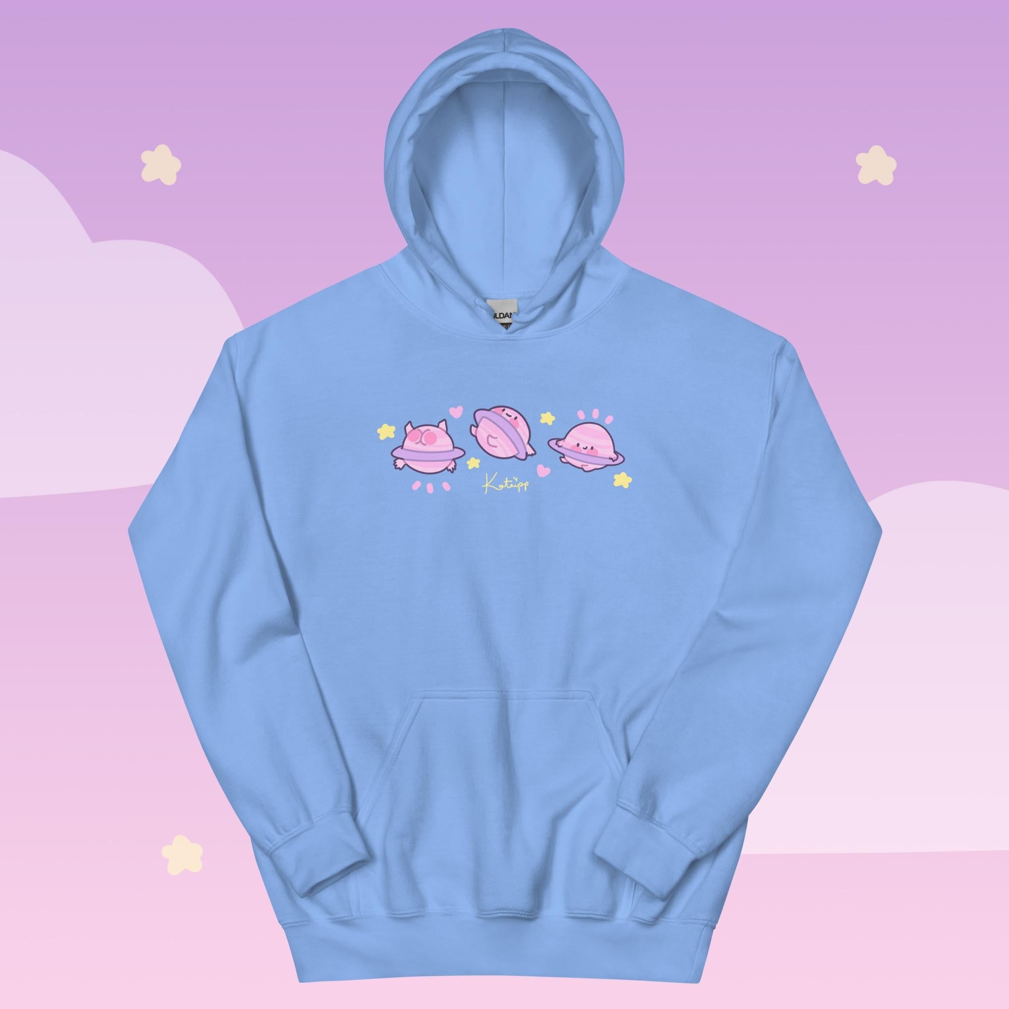 Saturn Cosmic Poses Hoodie | Cute Celestial Planet Design Katnipp character product