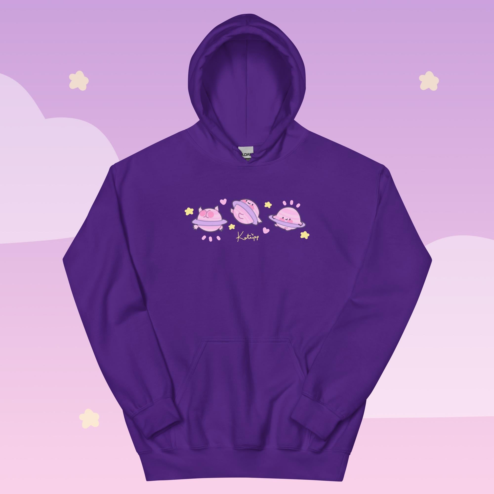 Saturn Cosmic Poses Hoodie | Cute Celestial Planet Design Katnipp character product
