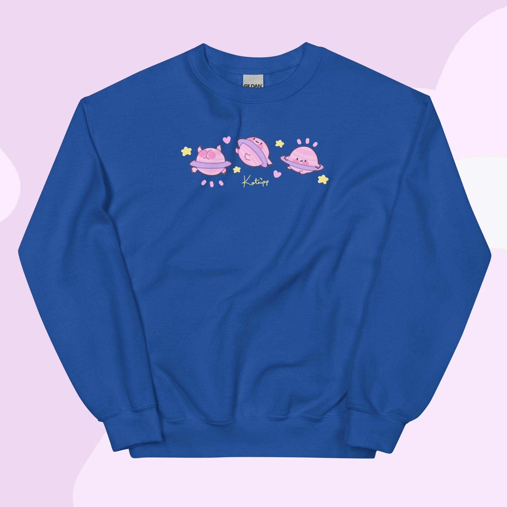 Saturn Cosmic Poses Sweatshirt | Cute Celestial Planet Design Katnipp character product