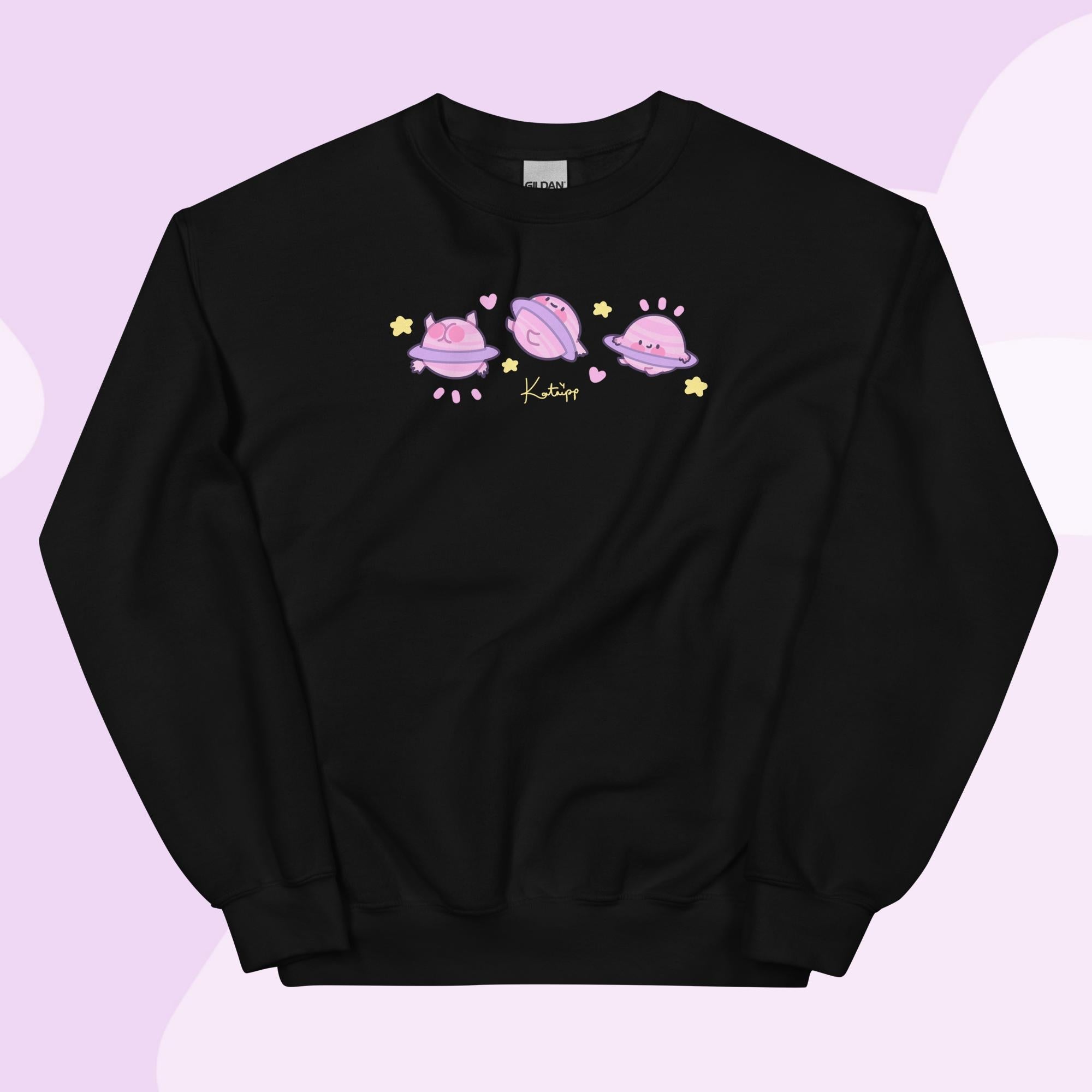 Saturn Cosmic Poses Sweatshirt | Cute Celestial Planet Design Katnipp character product