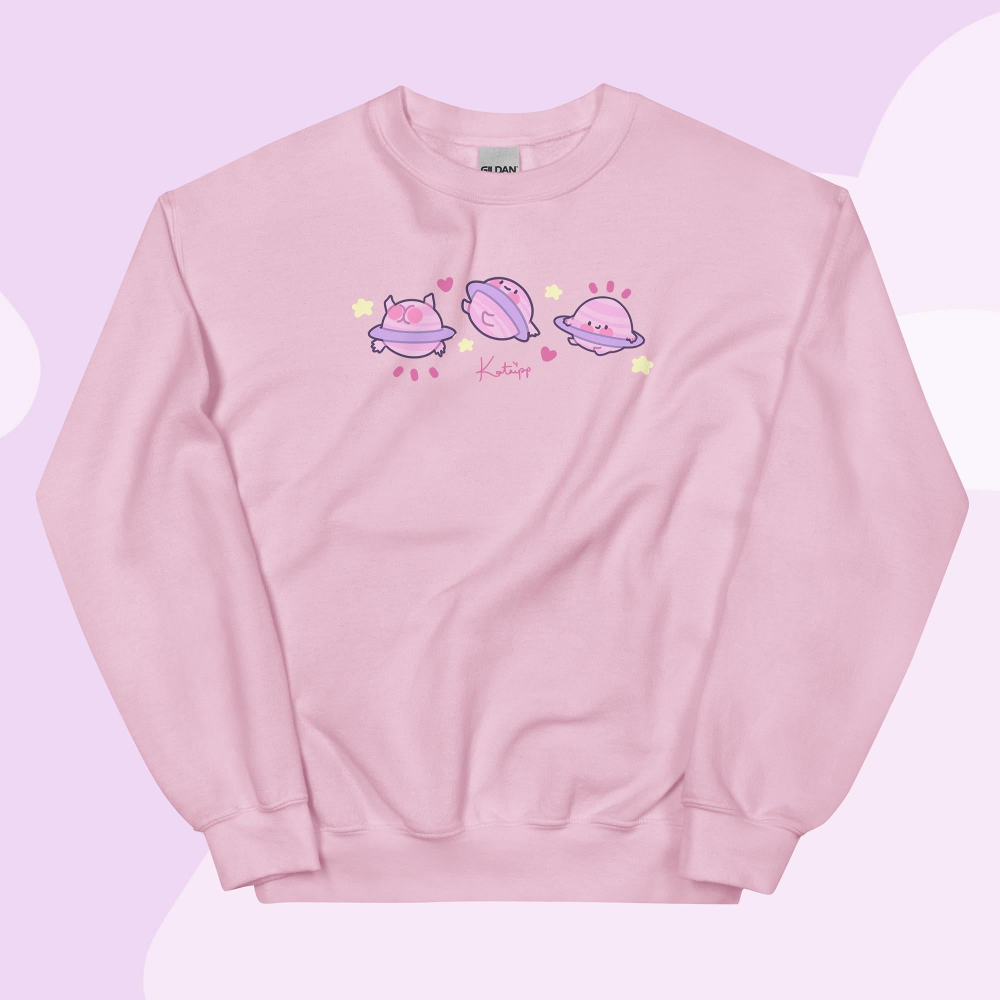 Saturn Cosmic Poses Sweatshirt | Cute Celestial Planet Design Katnipp character product