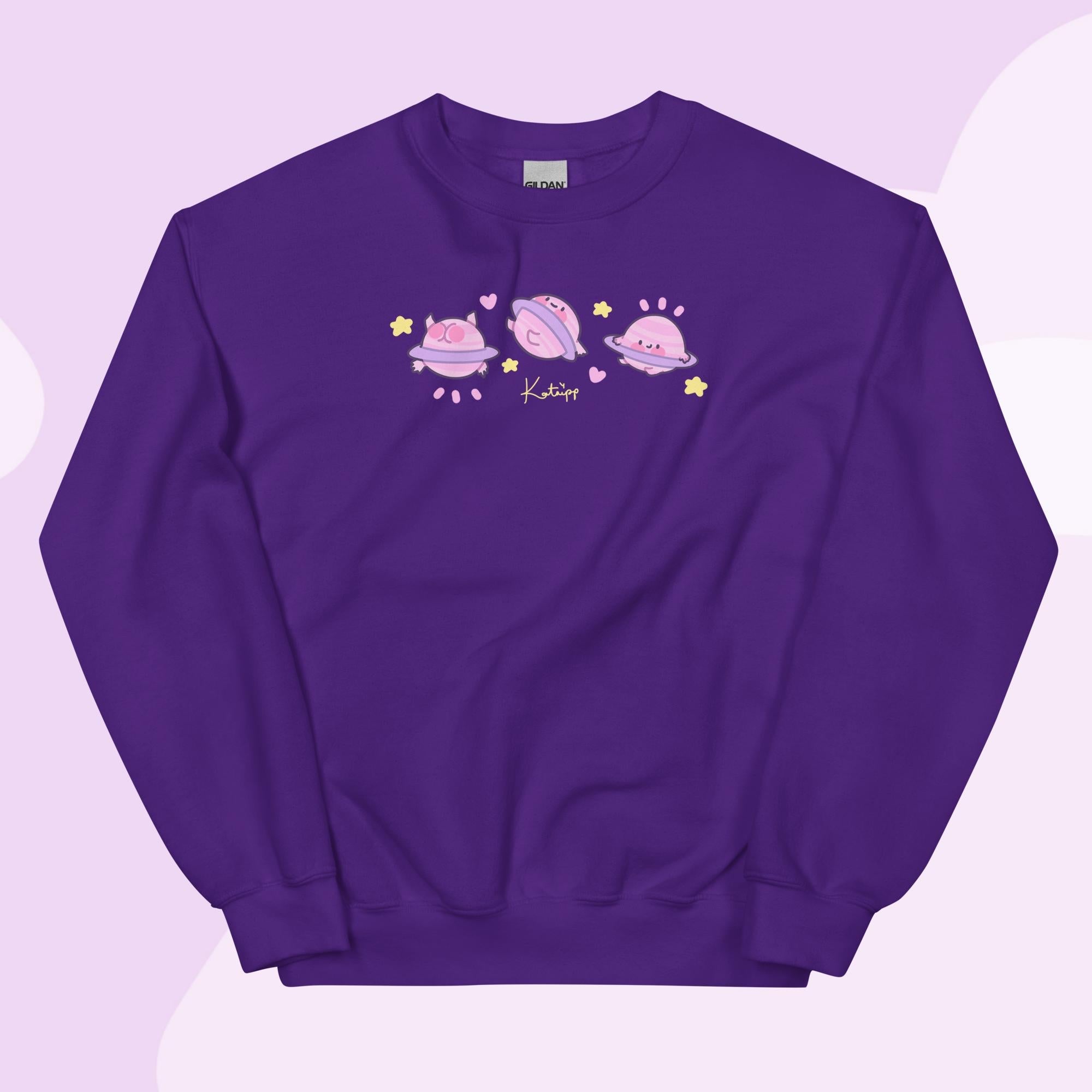 Saturn Cosmic Poses Sweatshirt | Cute Celestial Planet Design Katnipp character product