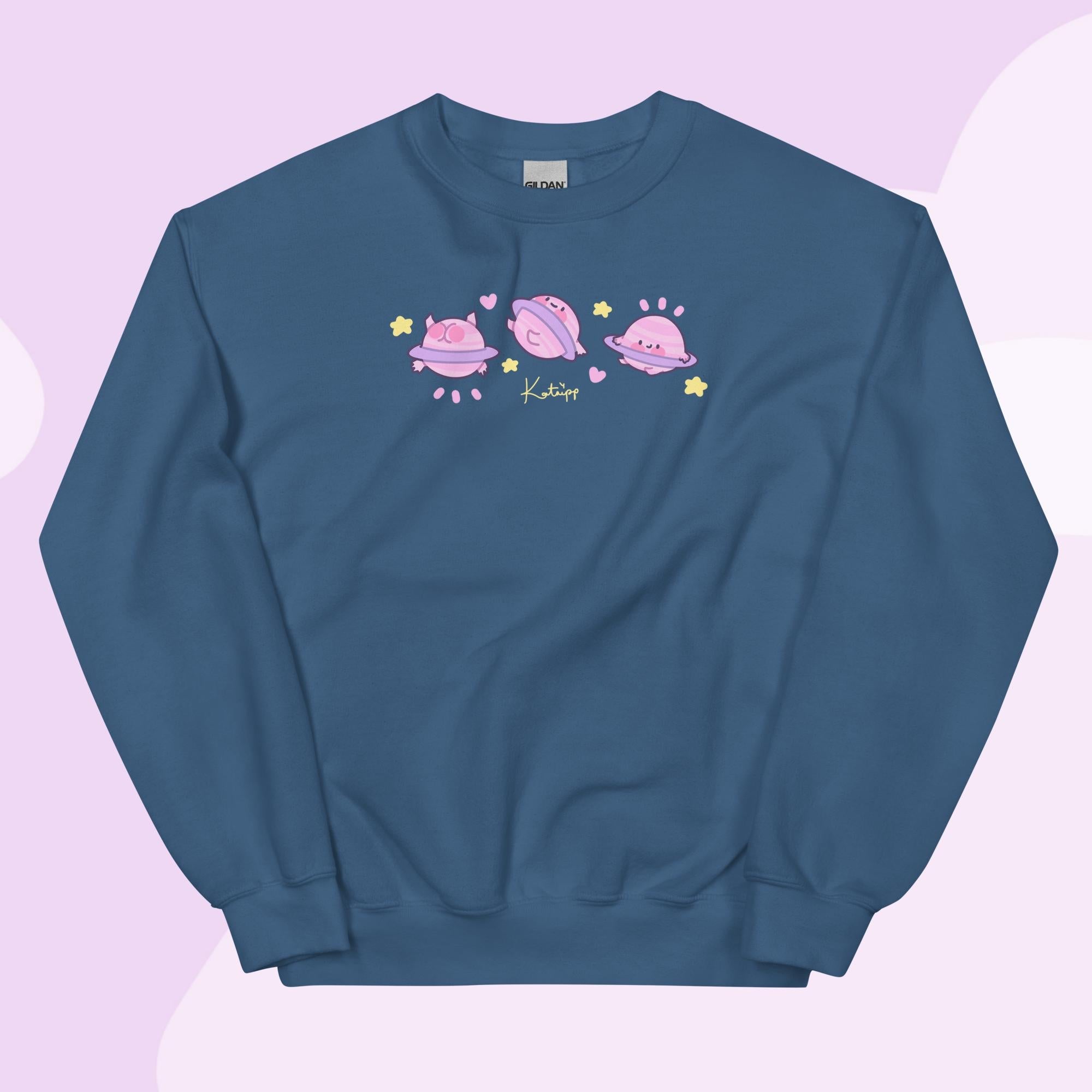 Saturn Cosmic Poses Sweatshirt | Cute Celestial Planet Design Katnipp character product