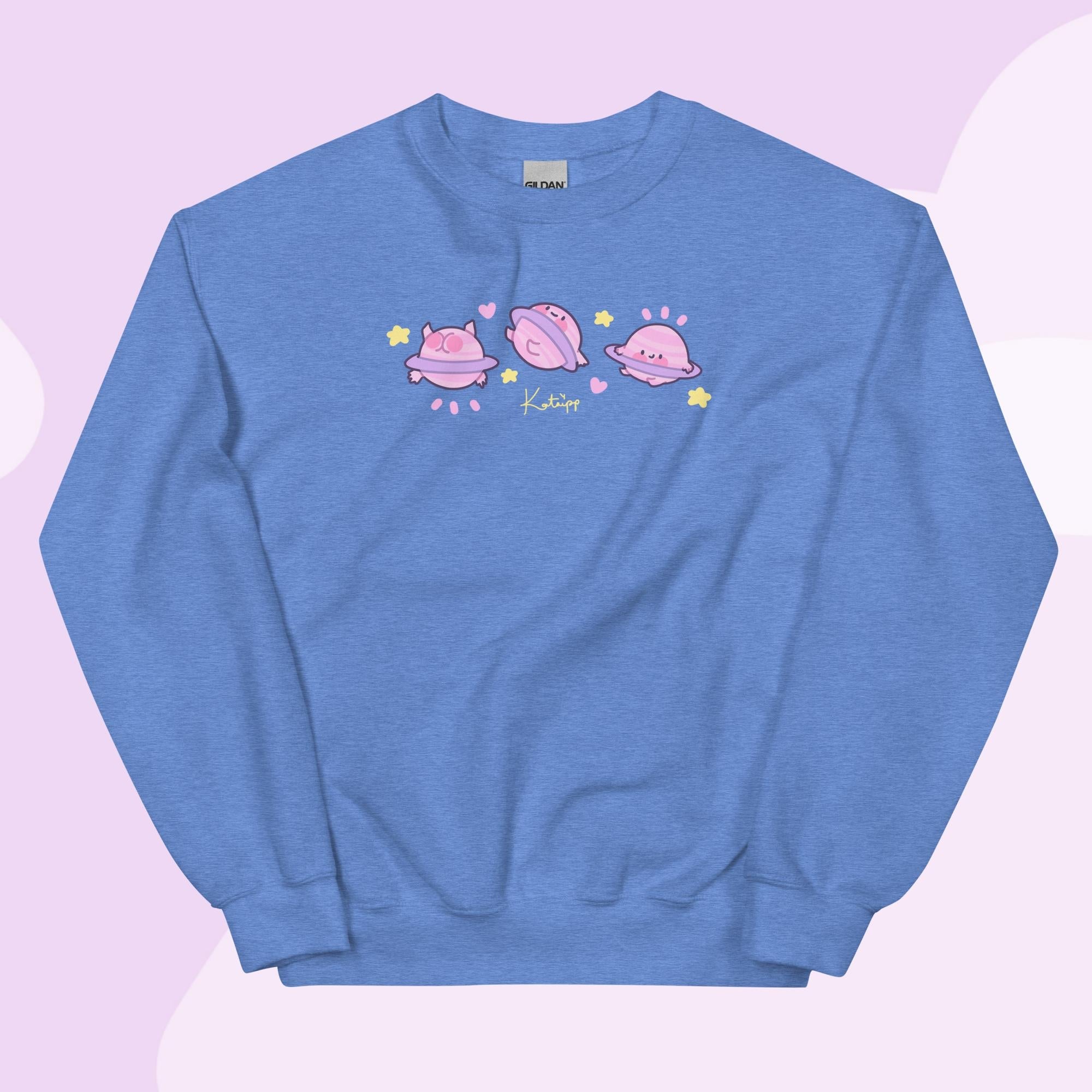 Saturn Cosmic Poses Sweatshirt | Cute Celestial Planet Design Katnipp character product