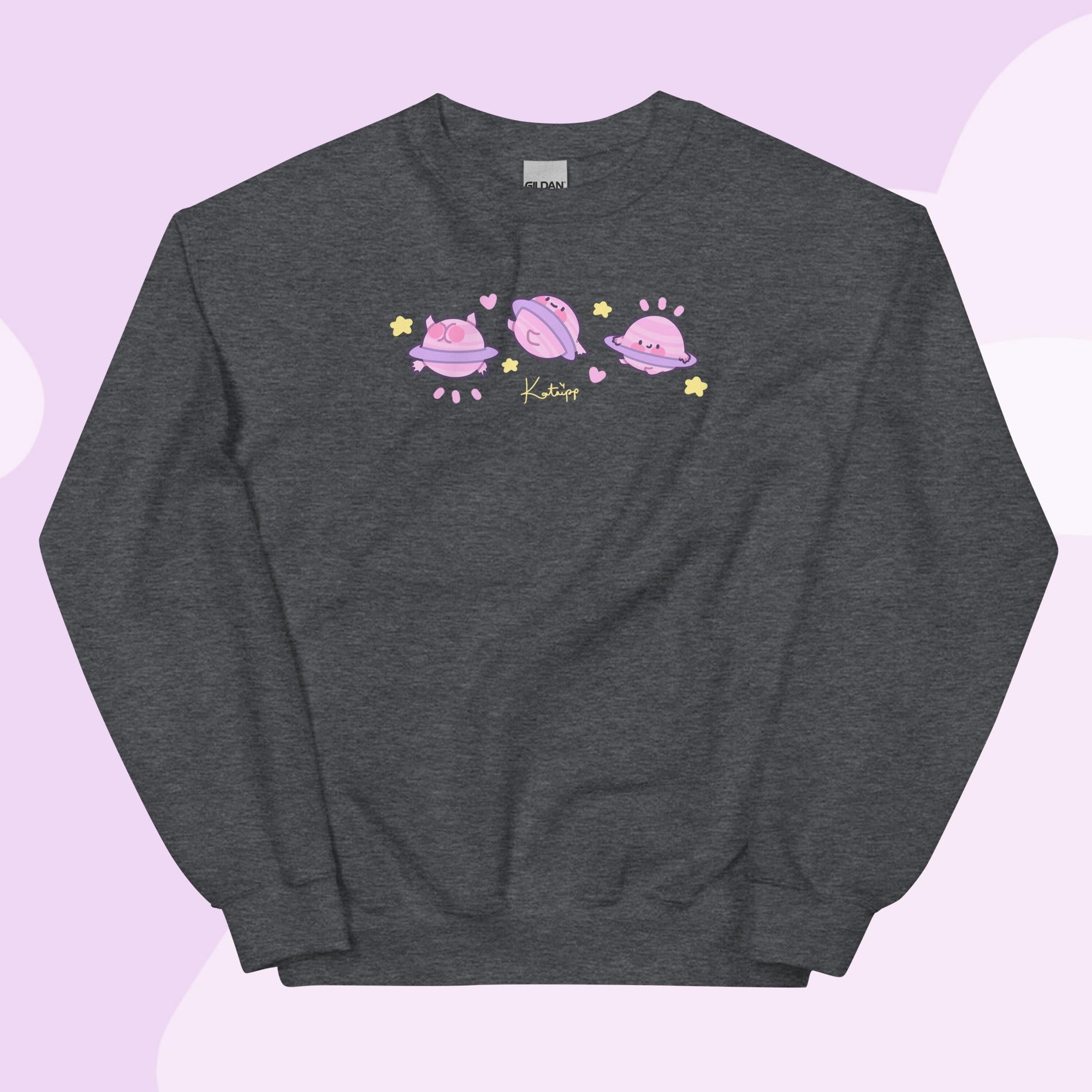 Saturn Cosmic Poses Sweatshirt | Cute Celestial Planet Design Katnipp character product