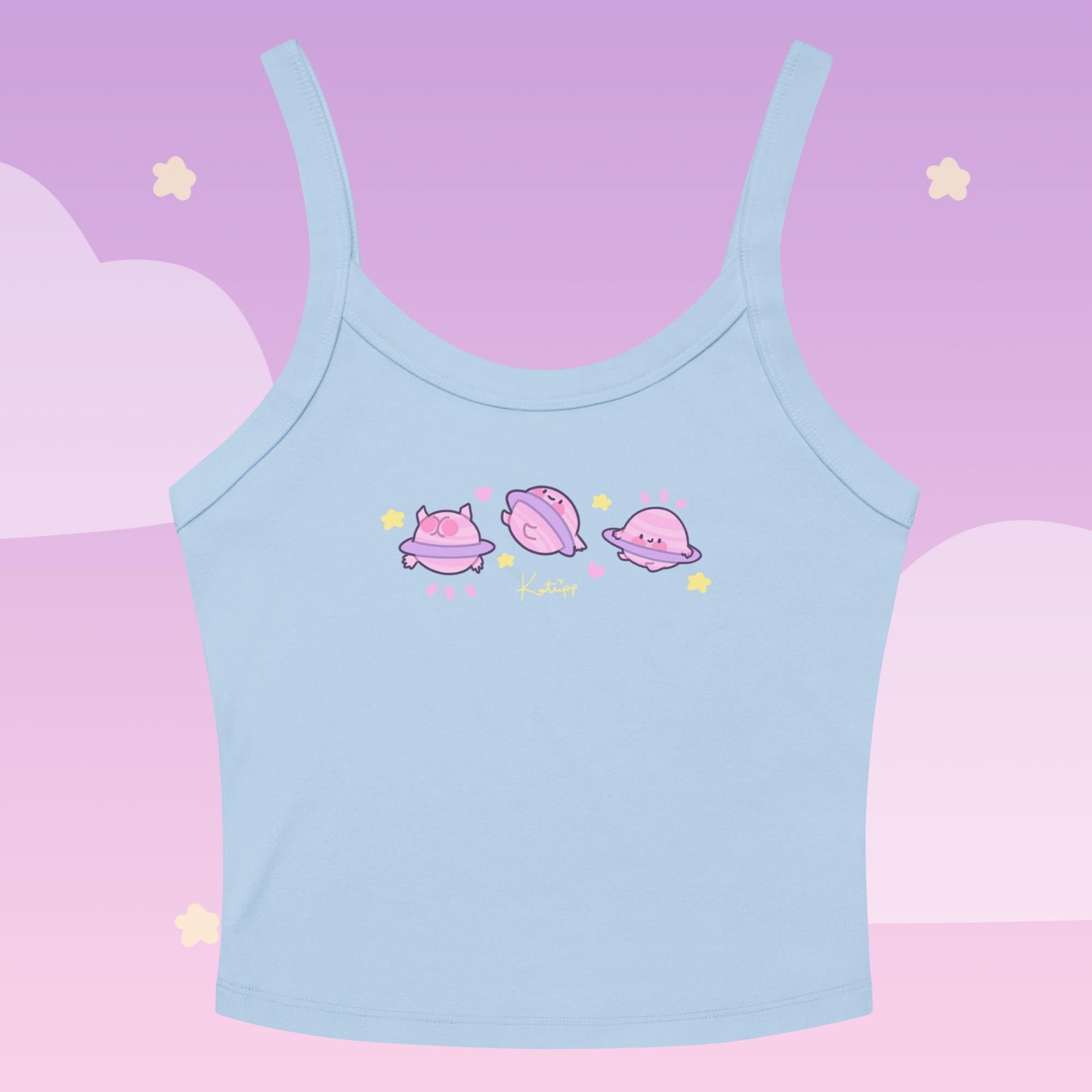 Saturn Cosmic Poses Vest Top | Celestial Kawaii Planet Design Katnipp character product