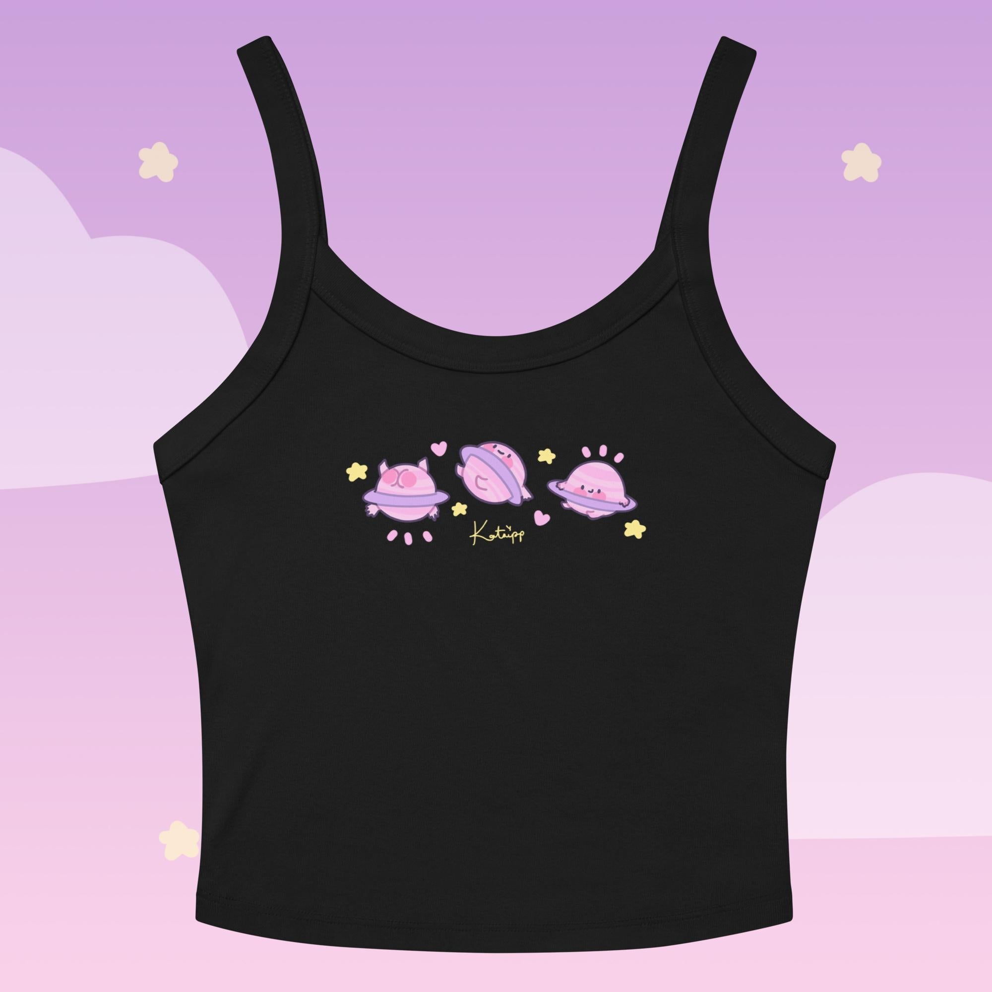 Saturn Cosmic Poses Vest Top | Celestial Kawaii Planet Design Katnipp character product