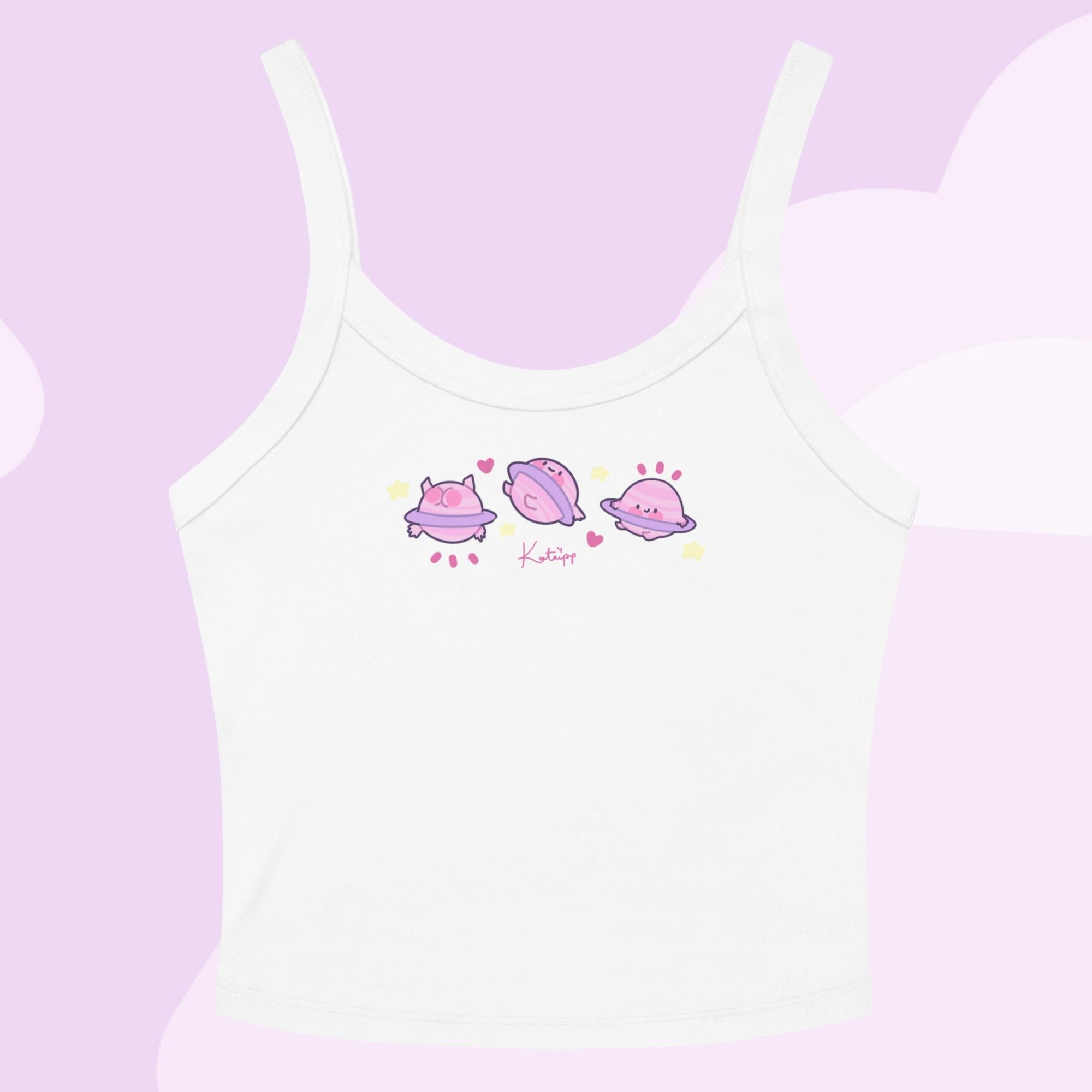 Saturn Cosmic Poses Vest Top | Celestial Kawaii Planet Design Katnipp character product